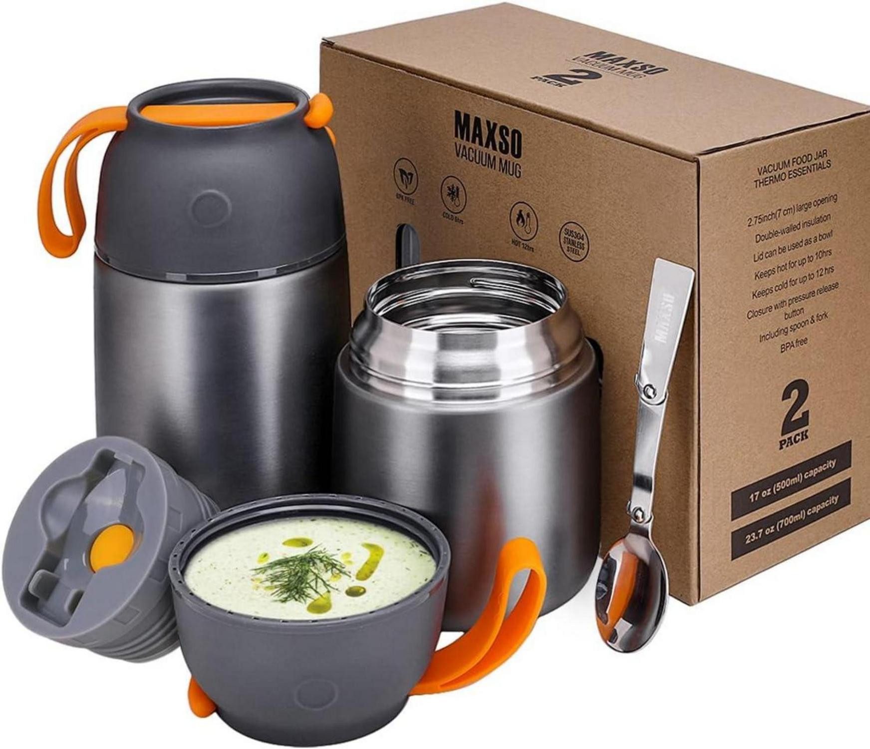 Thermobecher Thermobehälter 500ml 700ml Edelstahl Warmhaltebecher faltbaren Löffel