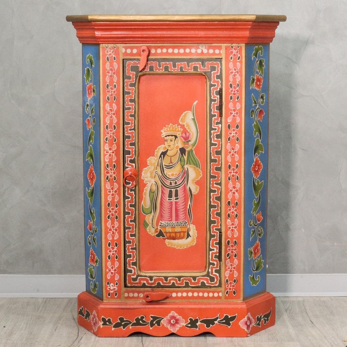 Oriental Galerie Mehrzweckschrank Tibet Eckschrank Rot - Blau 75 cm Handarbeit