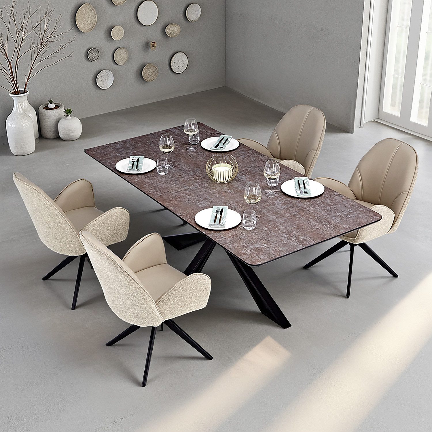 Essgruppe Esstisch 200x100 Konferenztisch edel elegant vintage Sitzgruppe Sessel