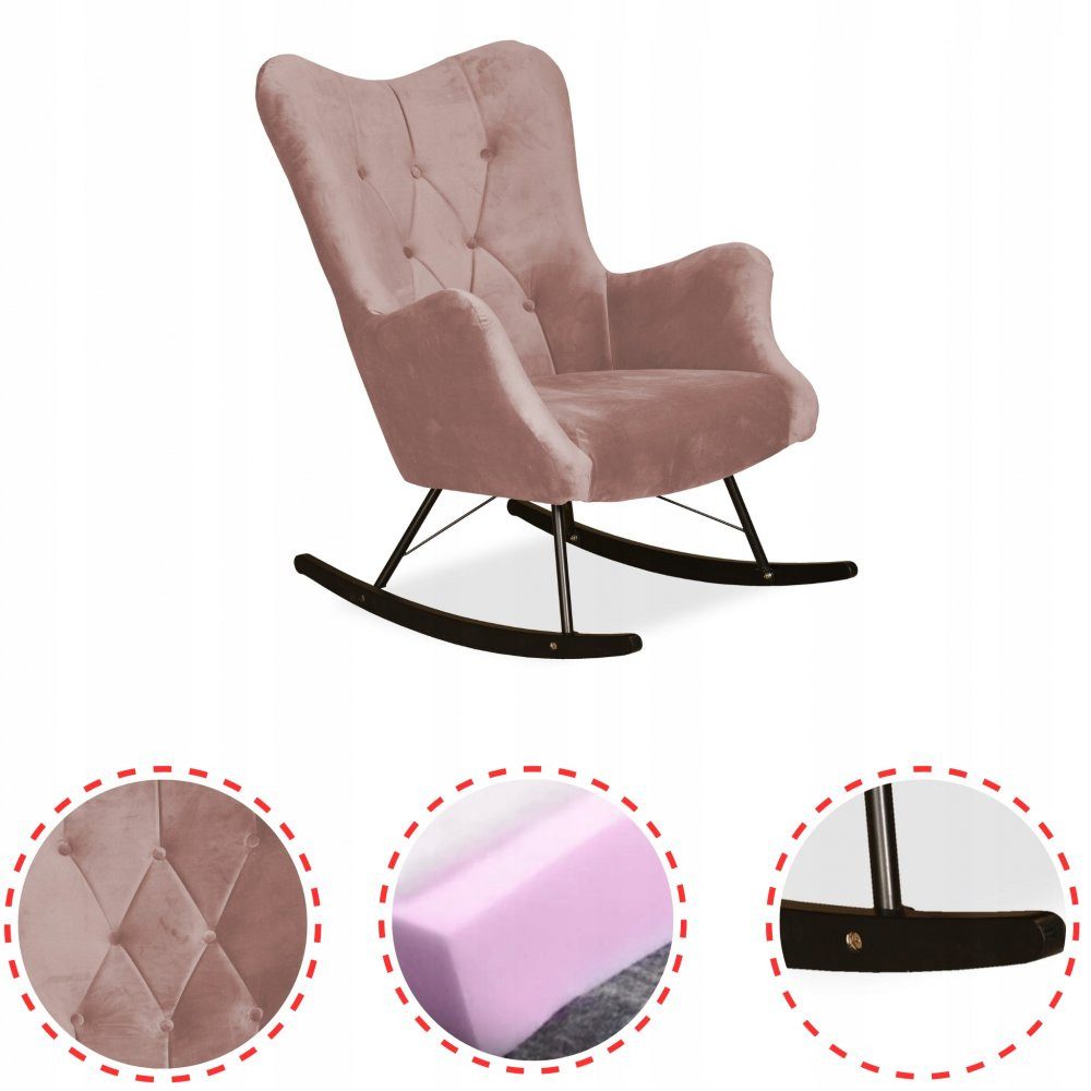 Family Meble Sessel Family Meble Luna Royal V14 Schaukel-Ohrensessel aus Velours rosa 78x8