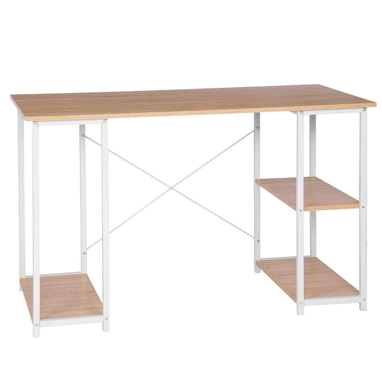 Ablage, mit Stahl, Woltu Schreibtisch hell 120x60x75 Holz ca. weiß-eiche und cm (1-St), aus