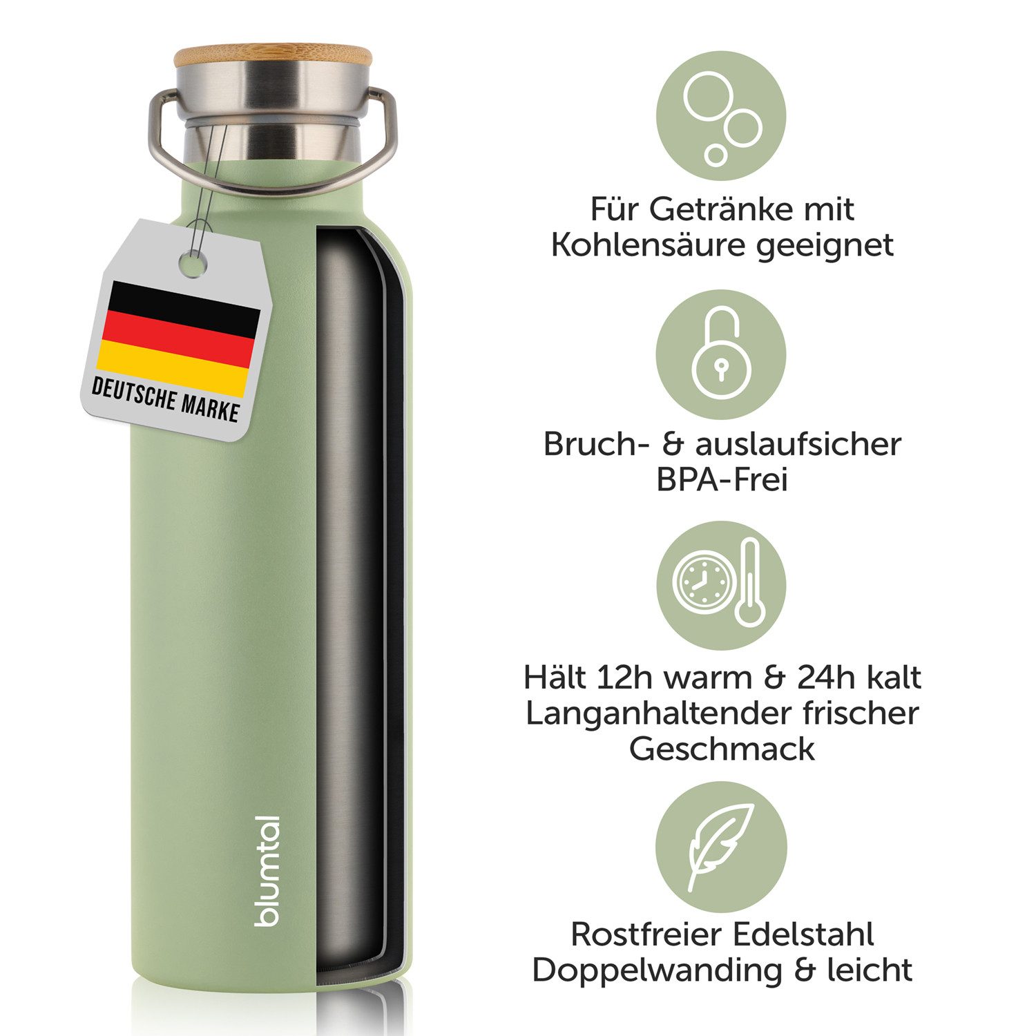 Blumtal Thermoflasche Thermosflasche 1L - doppelwandige Flasche Edelstahl 1L - BPA frei