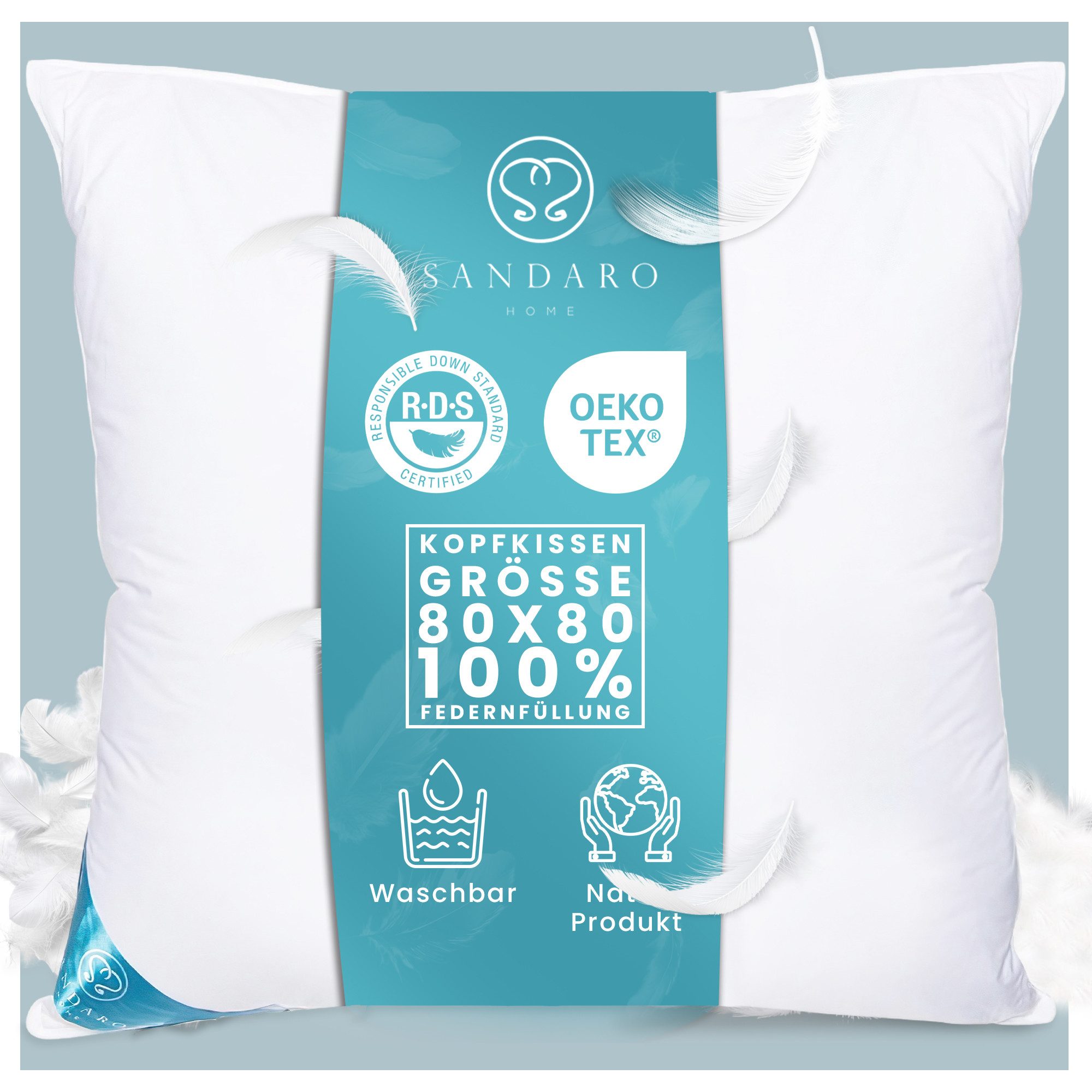 Sandaro Home Federkissen 1500 gr, 100% FEDERFÜLLUNG, 80 x 80 cm, Füllung: 1 günstig online kaufen