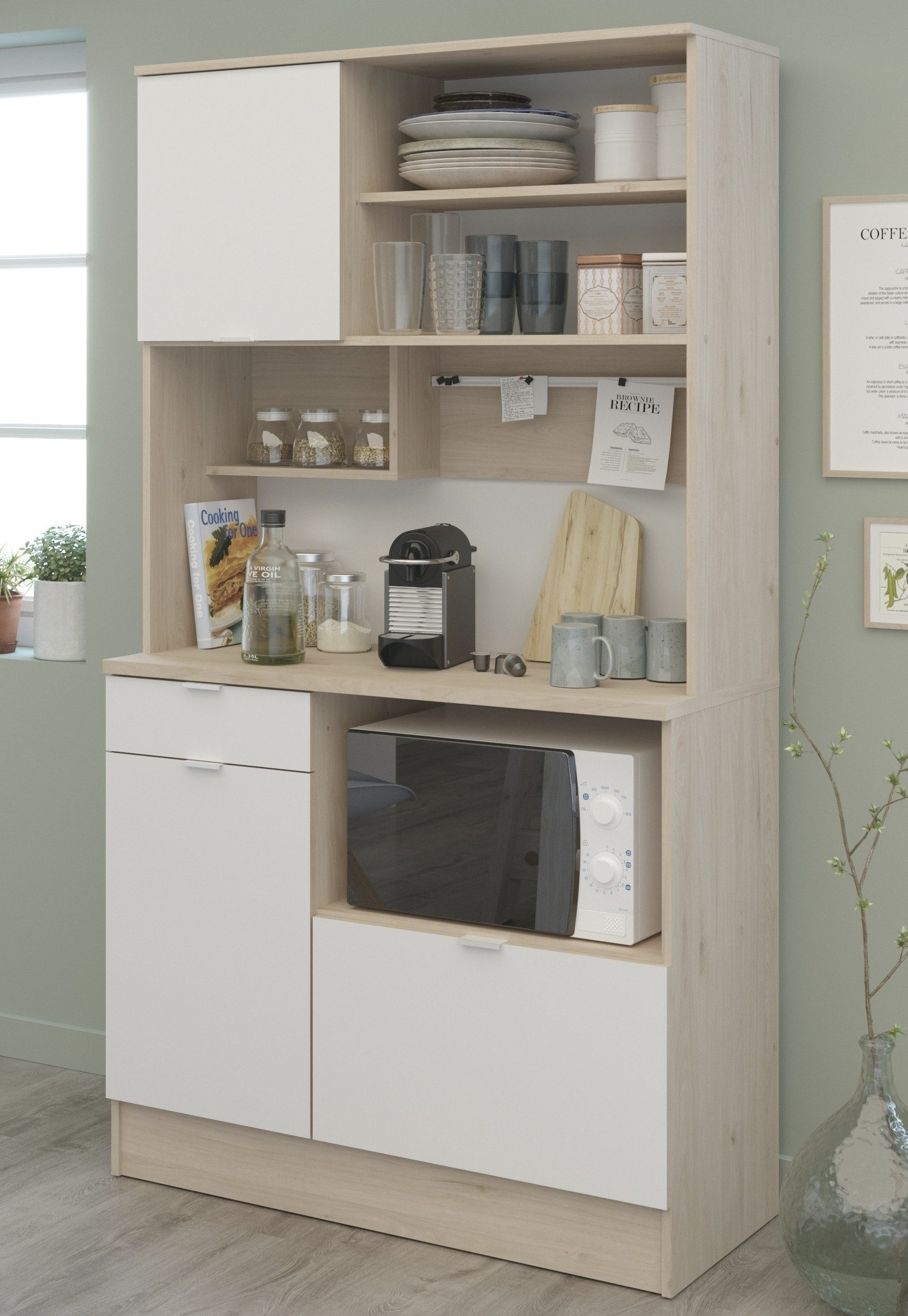 Parisot Küchenbuffet in Weiss / Jackson Eiche Nachbildung