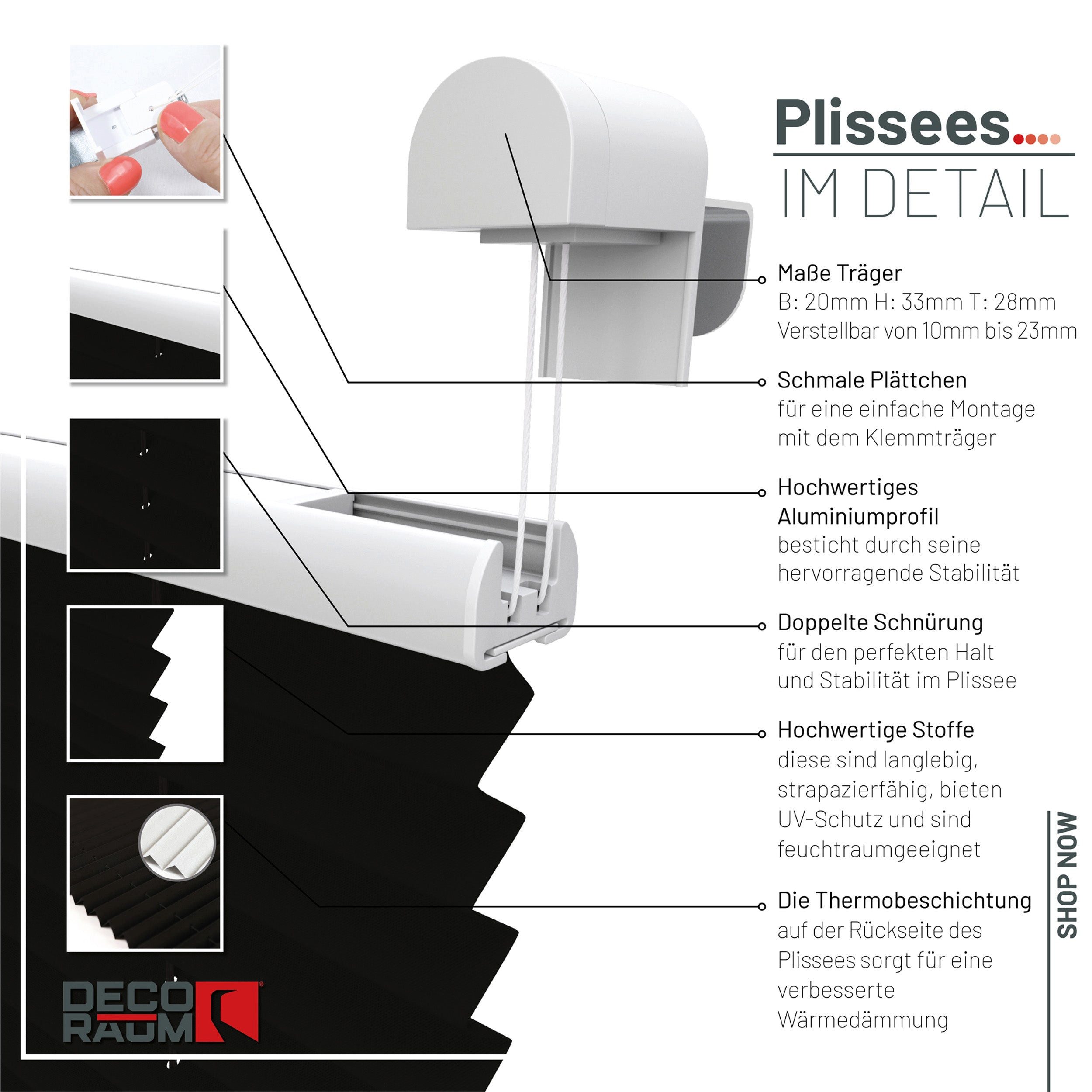 Deco-Raum Plissee Thermo Basic, abdunkelnd, Klemmträger, auf dem Fenster-/Türrahmen, Klemmfix, einfache Montage, in verschiedenen Farben und Größen ohne Bohren