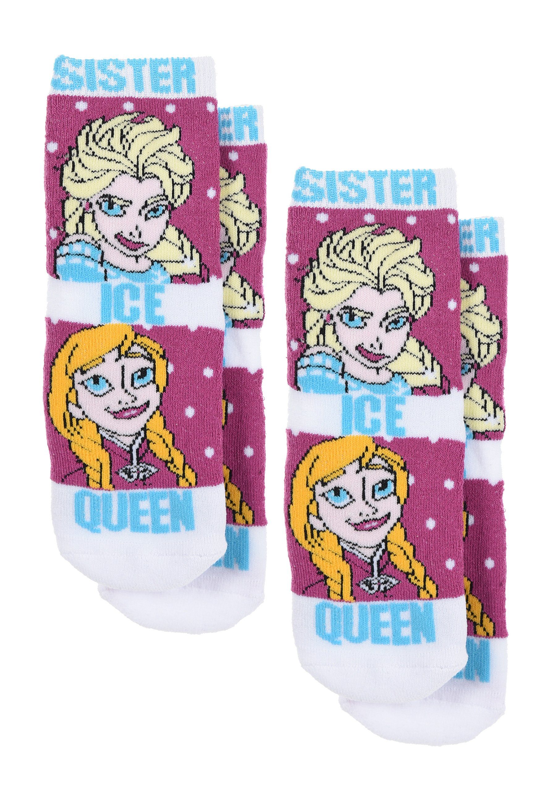 Disney anti-rutsch Noppen Socken mit 2 Kinder Mädchen Paar Gumminoppen Strümpfe Eiskönigin Frozen (2-Paar) Stopper-Socken ABS-Socken
