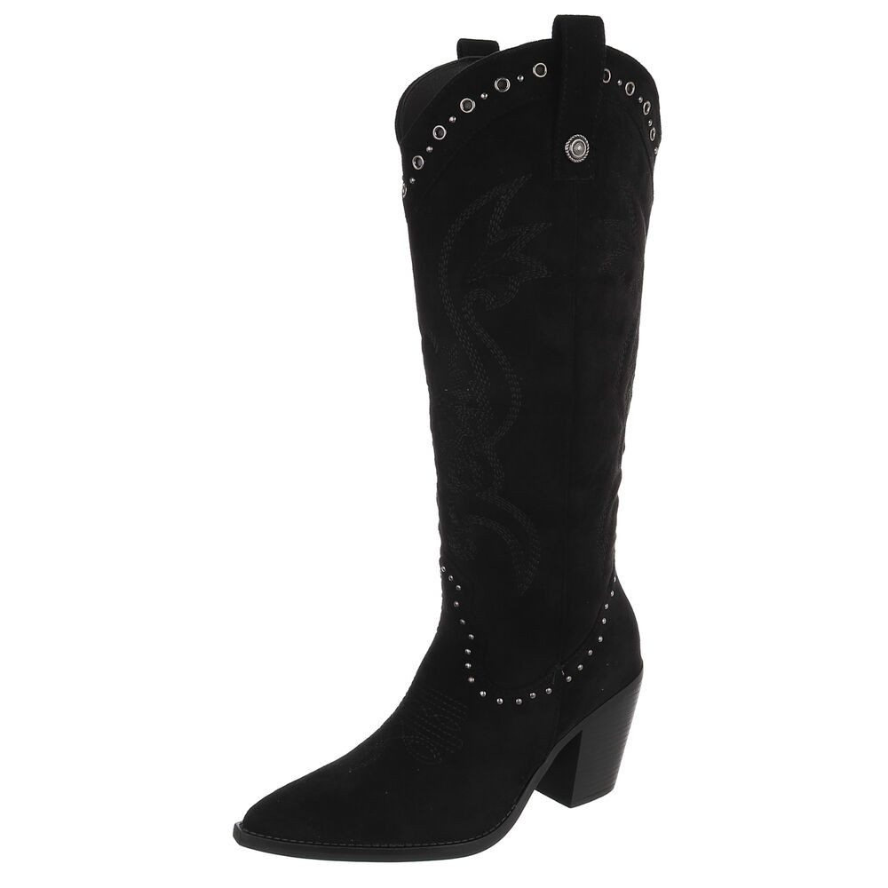 Damen Westernstiefel kniehoch mit Blockabsatz Westernstiefel