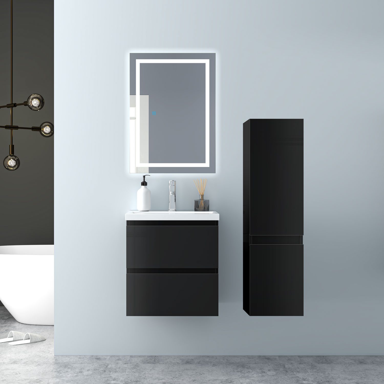Aica Sanitär Hochschrank Hochschrank Badschrank mit 2 Türen Wandschrank Hängeschrank Hochglanz – Bild 4 von 5