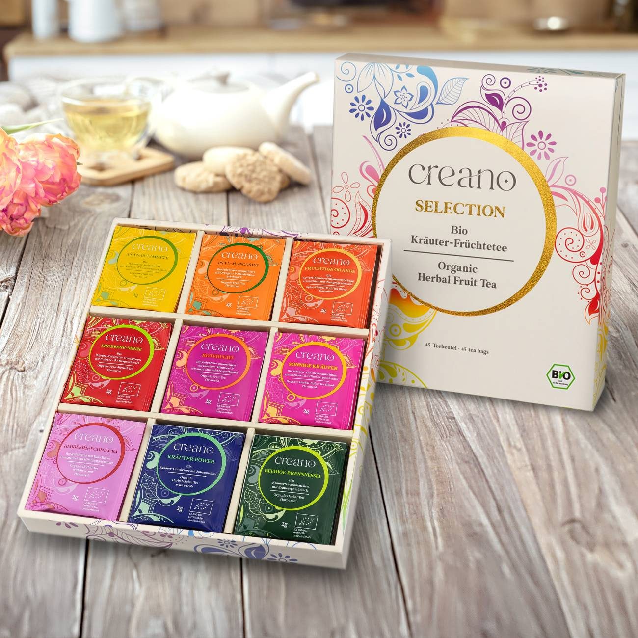 Creano Tee Bio Früchte- Kräutertee 45er Geschenkset „ORGANIC HERBAL TEA“*, 1 x 45 St. (45 Bio-Teebeutel) – Bild 5 von 5