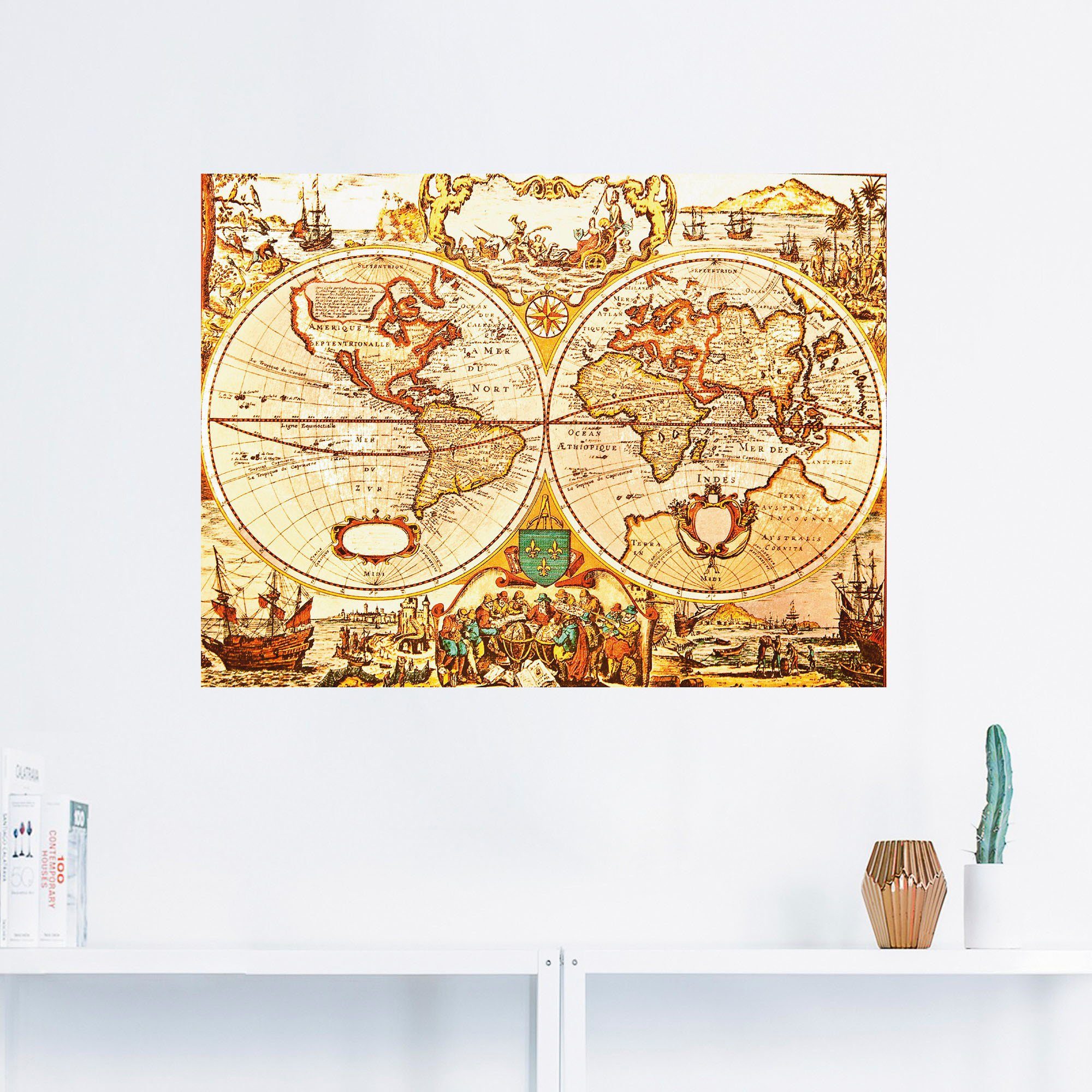Artland Wandbild Antike Weltkarte, in Poster Größen als Leinwandbild, St), Landkarten oder Wandaufkleber versch. Alubild, (1
