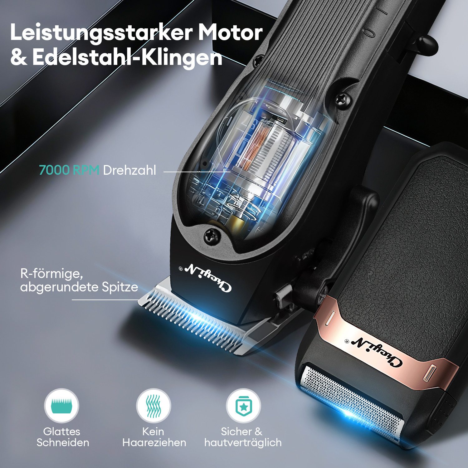 CkeyiN Haar- und Bartschneider Haarschneidemaschine Barttrimmer Set für Herren mit 4 Kammaufsätzen, Wasserdicht mit LED-Anzeige 180min Betriebsdauer