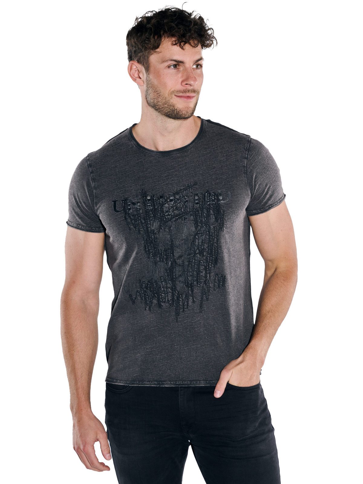 emilio adani T-Shirt Herren T-Shirt uni, Schwarz