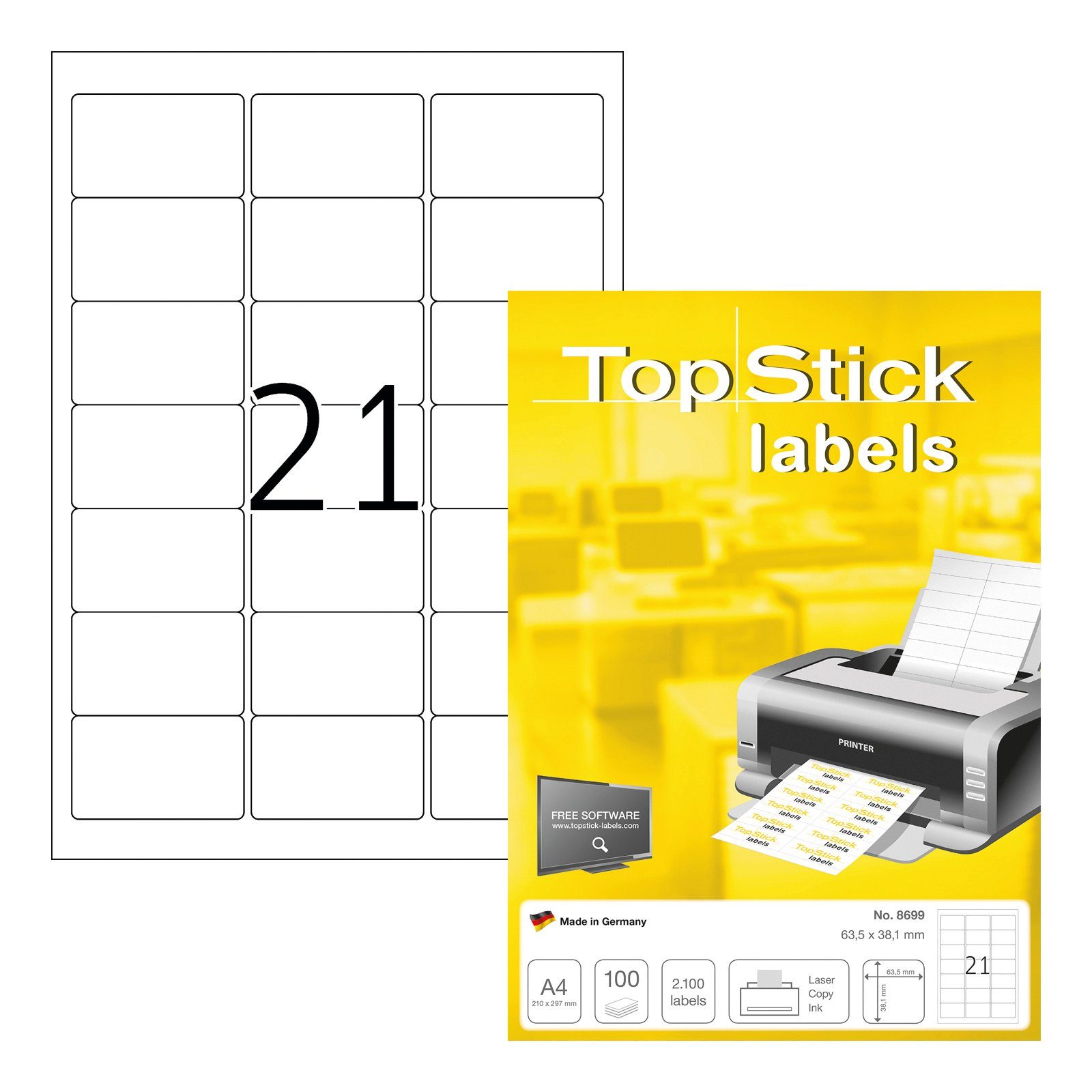 TopStick Etiketten TopStick 8699 Etiketten - 63,5 x 38,1 mm - weiß - 2.100 Stück