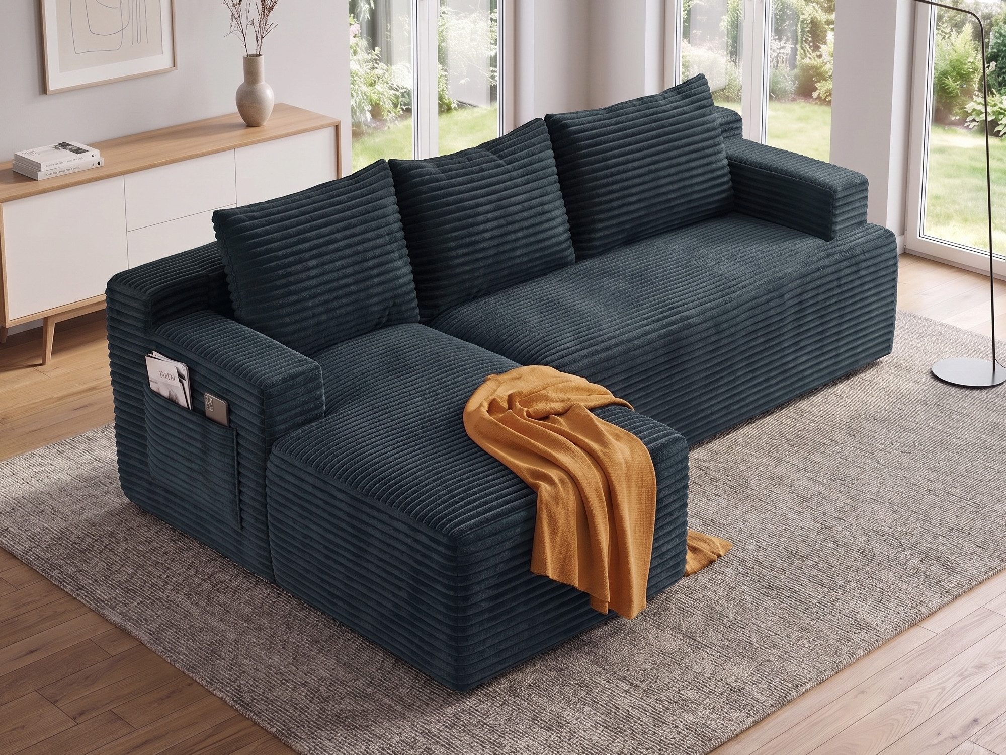 GLP Ecksofa Modulares L Form Bodensofa mit Schlaffunktion 238 cm, Sofa-Set, Boneless Sofa ohne Montage, Cord Ecksofa mit Taschenfederkern