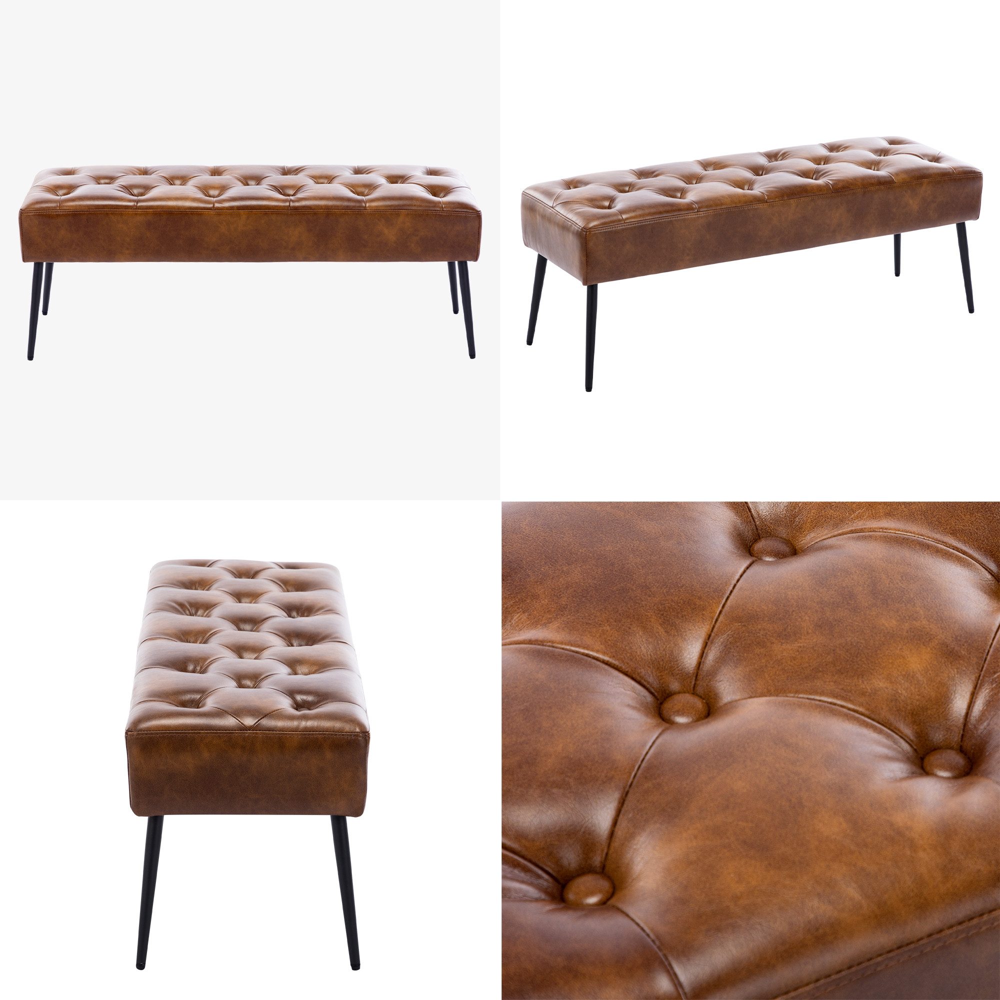 Duhome Sitzhocker (9130C), Sitzbank Polsterbank Sitzhocker Schminkbank mit Knöpfen, Metallbeine