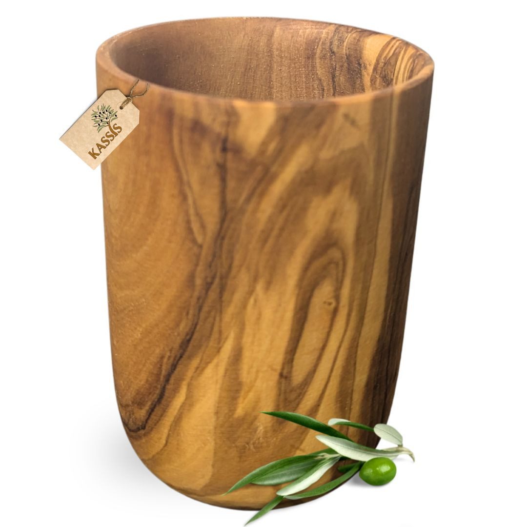 Kassis Geschenkartikel Glas aus Olivenholz, Trinkglas, Zahnputzbecher, Pinselhalter handgefertigt, Handgefertigt, jedes Glas ein Unikat, lebensmittelecht, dekorativ