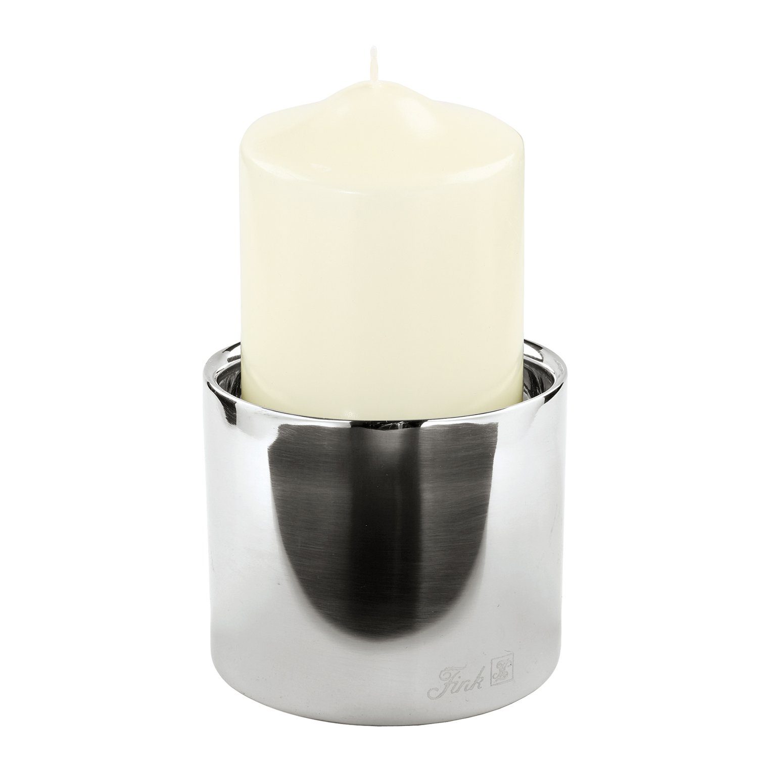 Fink Kerzenleuchter SOBRIO - Kerzenleuchter silber - Edelstahlleuchte D.10cm Kerzenhalter (1x Stumpenkerzenhalter, 1 St., 1 Stück), Leuchter - Kerzen Halter - Kerzenständer - Lichtspender - Leuchte
