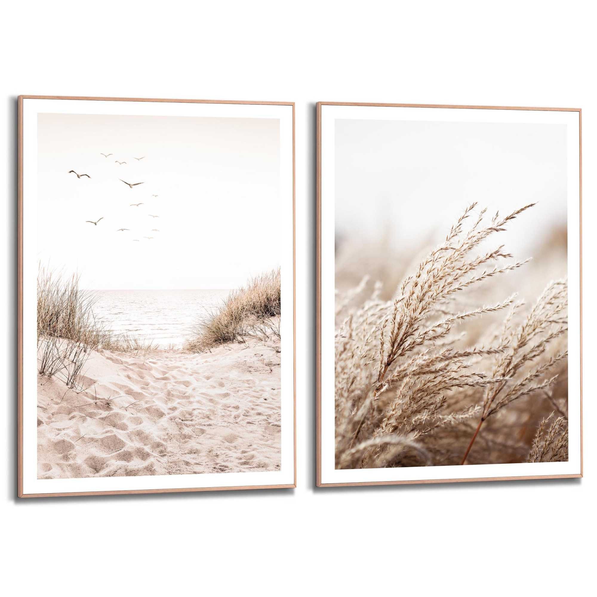 Reinders! Poster Strand, Wohnzimmer - Gras - Meer - Vögel - Beige - MDF - S günstig online kaufen