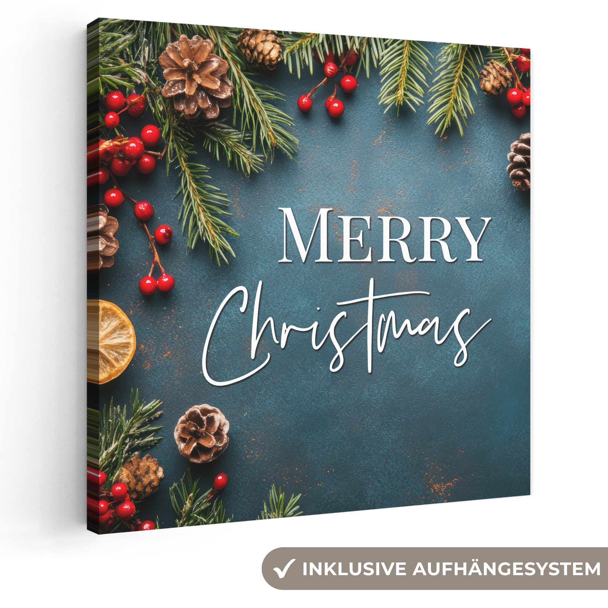 OneMillionCanvasses® Leinwandbild Frohe Weihnachten - Blau - Weihnachten - Winter, Fotodruck (1 St), Wandbild, Deko Schlafzimmer Wohnzimmer Flur 20x20 cm
