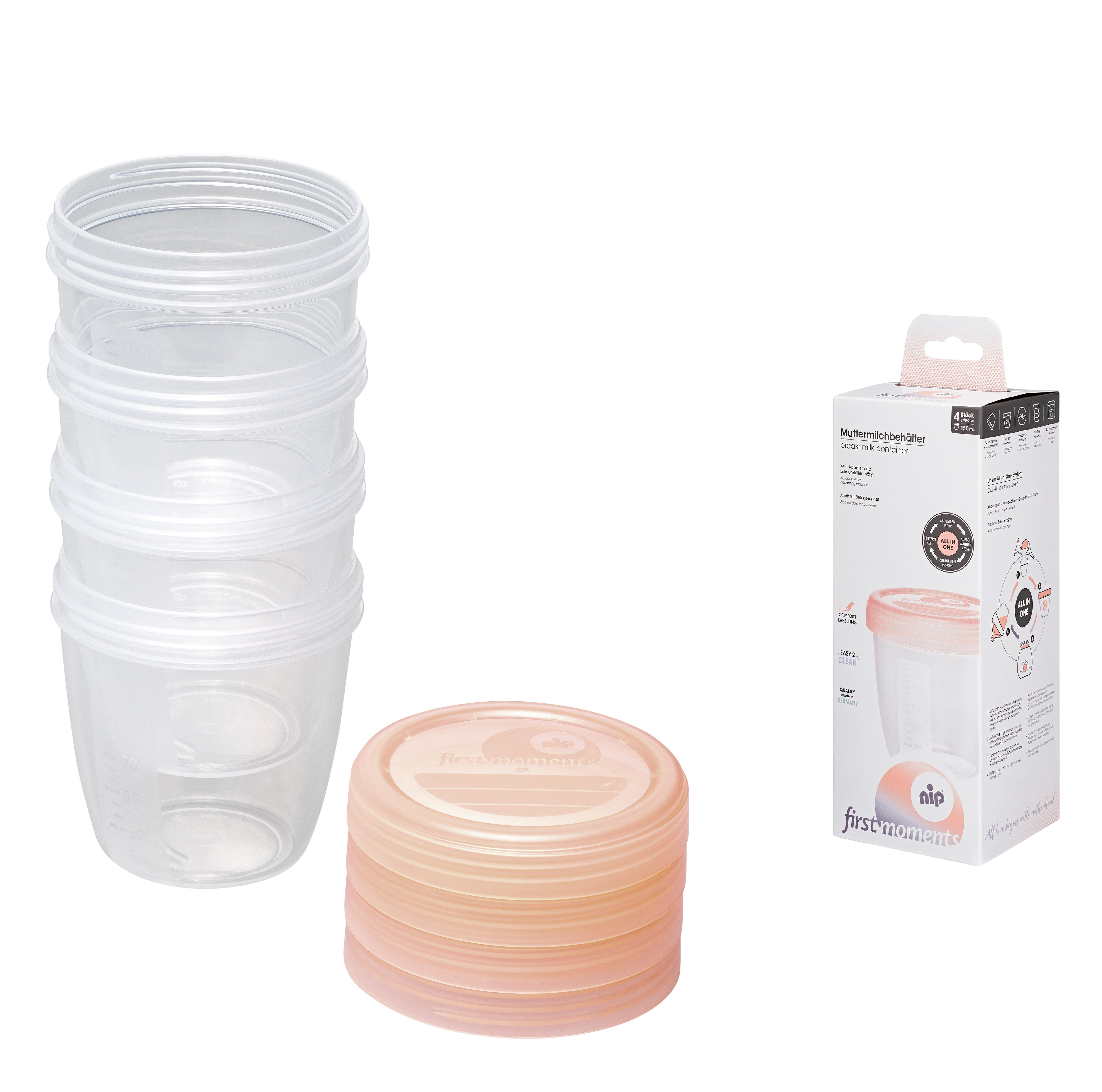 nip Muttermilchbeutel First Moments Behälter für Muttermilch, 150ml, passend für nip First Moments Babyflasche und Handmilchpumpe