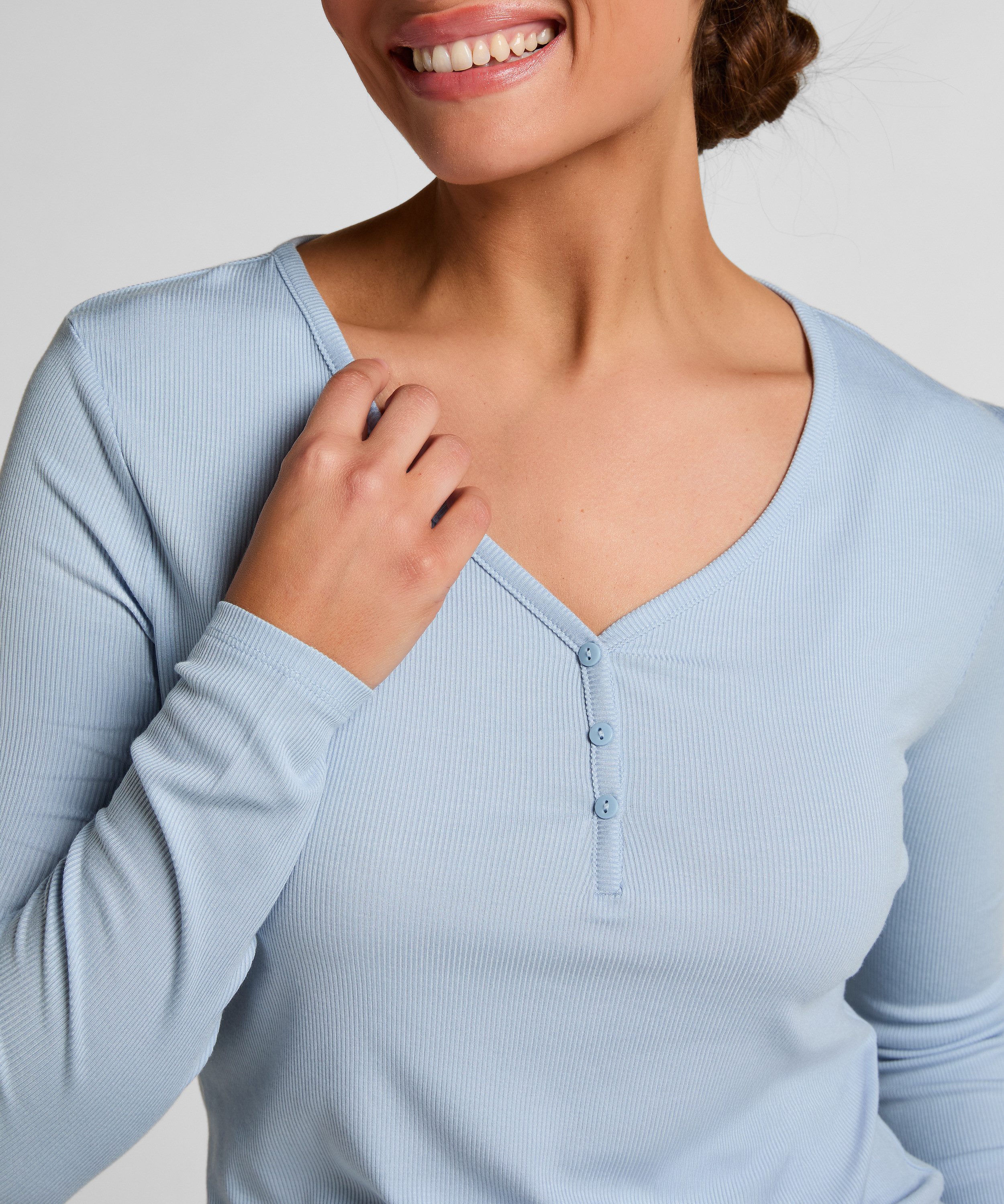 Hunkemöller Pyjama Henley-Pyjamatop mit langen Ärmeln günstig online kaufen