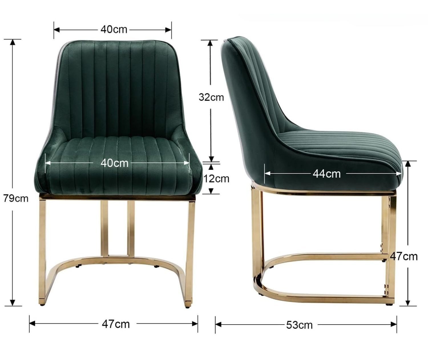 CHAIRUS Esszimmerstuhl 2er-Set, Samtstühle mit Metallbeinen für Küche & Wohnzimmer (2 St), Polsterstuhl, Küchenstuhl, Wohnzimmerstuhl, 47x53x79cm