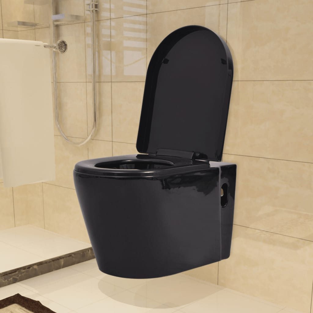 vidaXL Tiefspül-WC, Wandmontierte Toilette Keramik Schwarz
