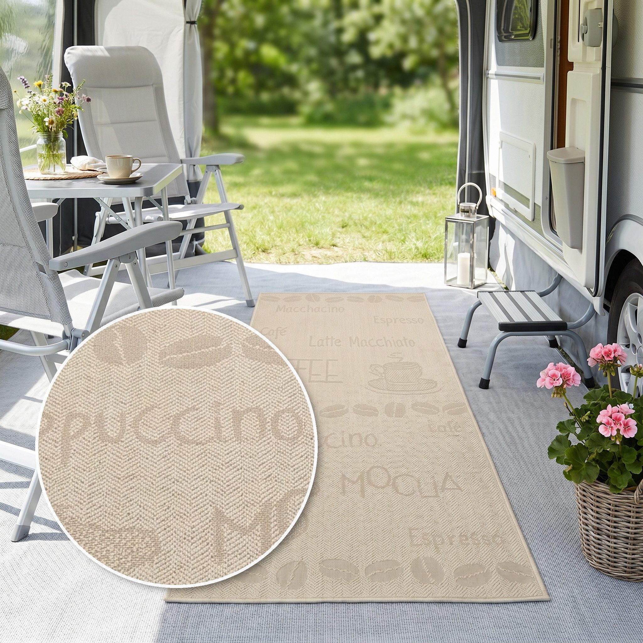 OTTO home Läufer Coffee, Kaffee-Motive, In- und Outdoor geeignet, rechteckig, Höhe: 5 mm, Wetterfest, UV-beständig, Küchenläufer, Camping, Balkon