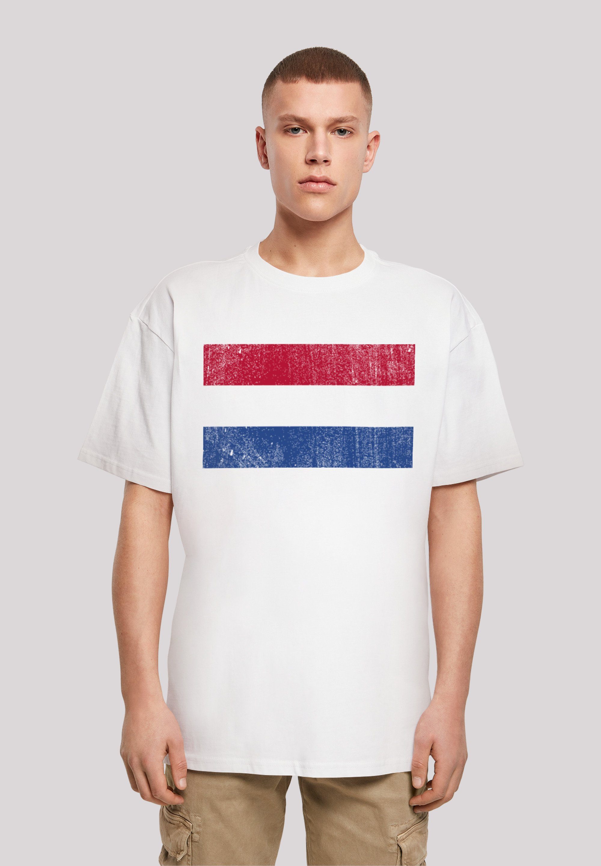 F4NT4STIC T-Shirt Netherlands Flagge Print, Holland NIederlande überschnittene Passform distressed Schultern Weite und