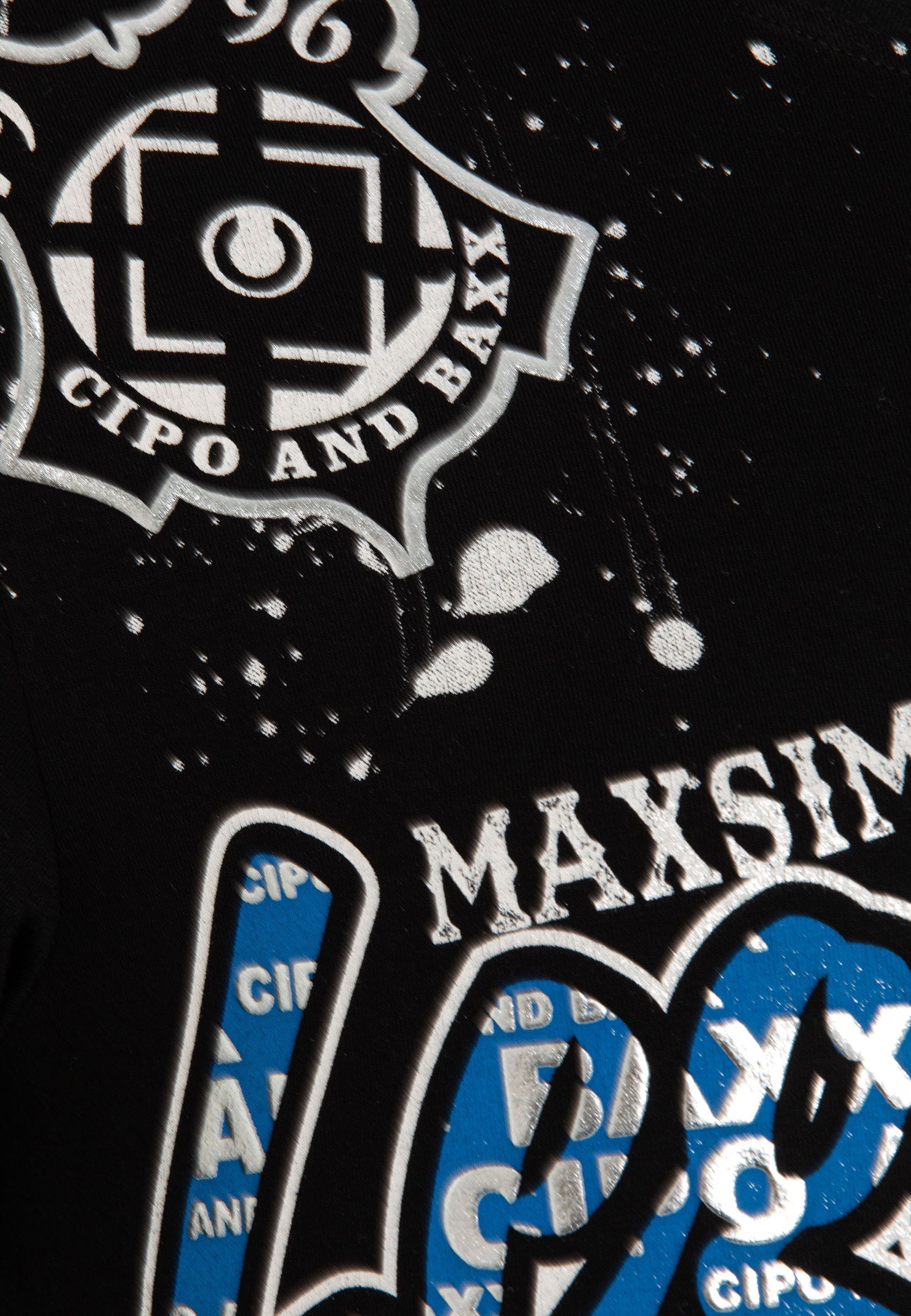 Cipo & Baxx Langarmshirt mit großflächigem Frontprint schwarz