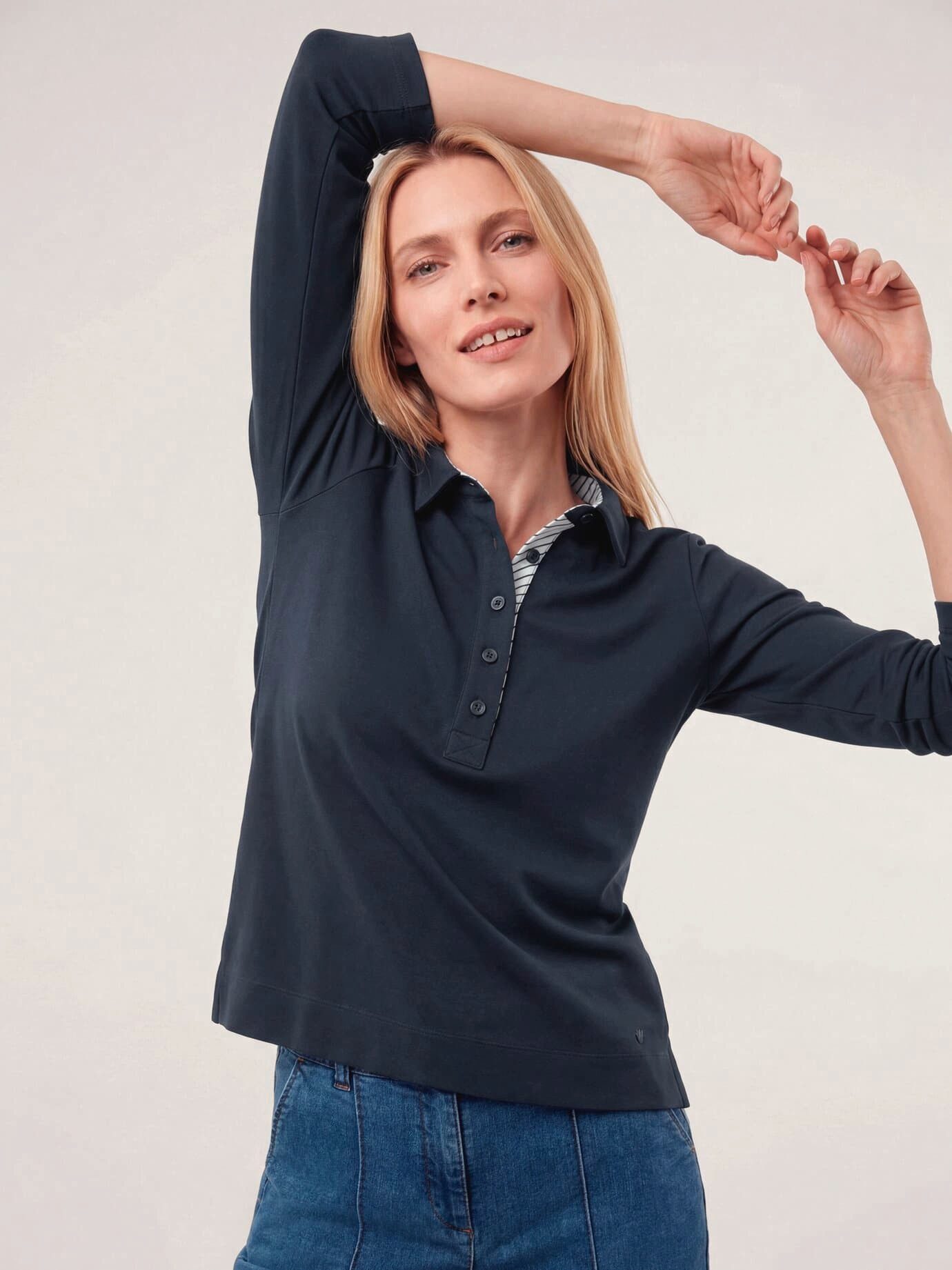 Walbusch Poloshirt Damen Poloshirt aus Baumwolle Polokragen Langarm, Polokragen