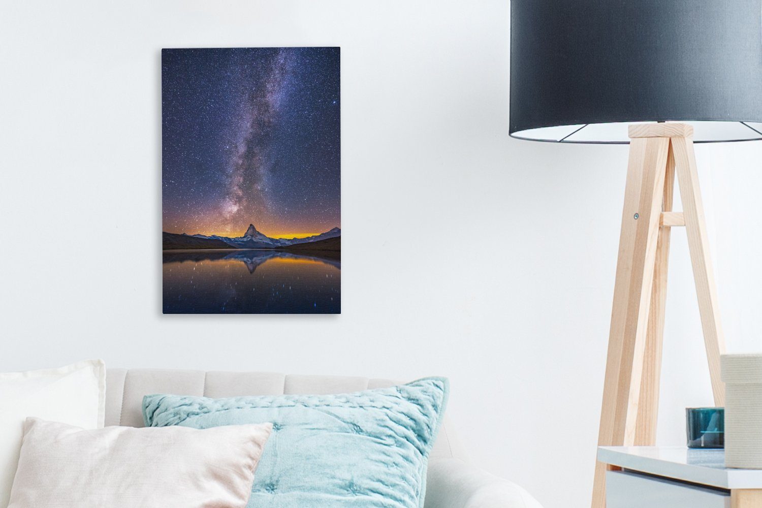 bespannt (1 bei schönen Die Leinwandbild Leinwandbild inkl. 20x30 St), OneMillionCanvasses® Milchstraße Sonnenuntergang, Gemälde, fertig cm Zackenaufhänger, einem