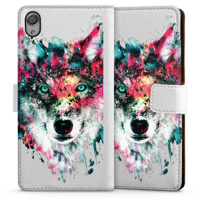 DeinDesign Handyhülle Riza Peker Wolf bunt Wolve ohne Hintergrund, Sony Xperia X Hülle Handy Flip Case Wallet Cover Handytasche Leder