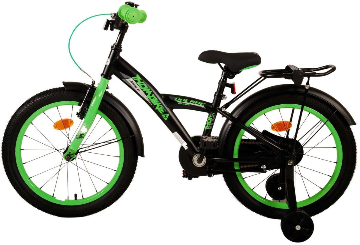 Volare children's bicycle 18 inch, boys' bike, children's bicycle, TB green 21794, with back pedal, luggage rack, kickstand, and training wheels
