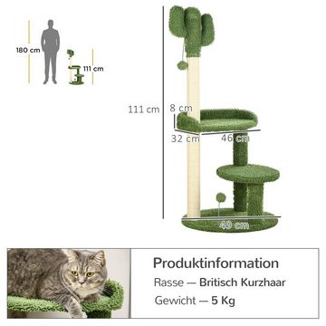 PawHut Kratzbaum Katzenkratzbaum mit 2 Etagen, Spielbal, weicher Bezug, Sisal, Grün, Φ49*H111cm