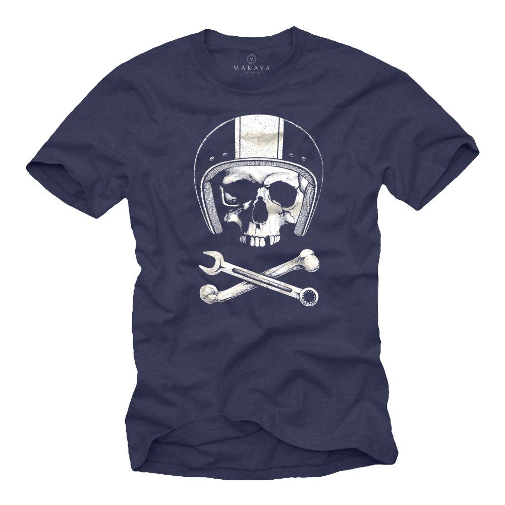 Print-Shirt Herren Motorrad Helm Skull Totenkopf Motiv Männer Geschenke
