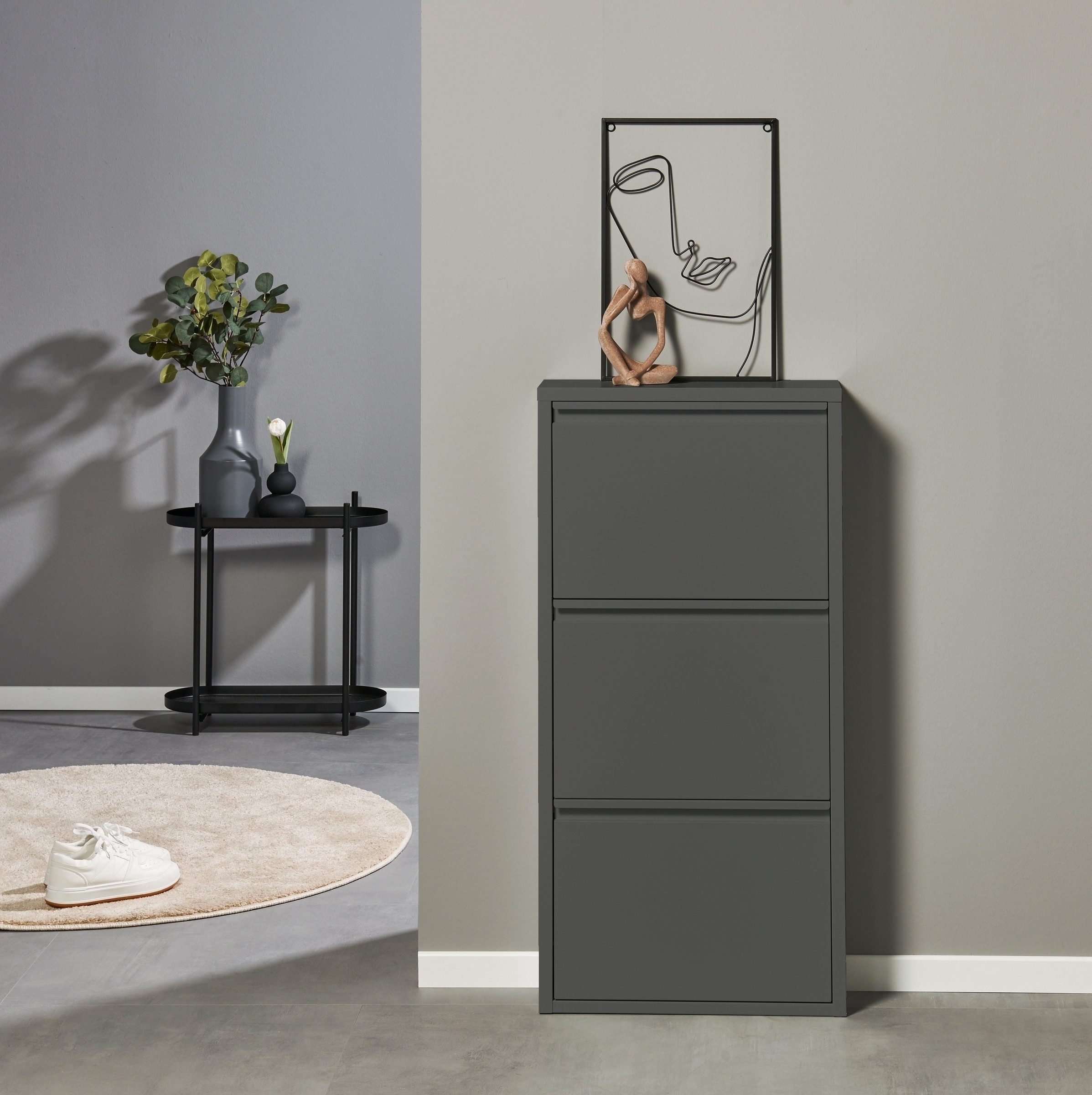 PREISBRECHER Schuhkipper Bert, 3 Klappen, 6 paar Schuhe, in anthrazit, Metall - 51x104x16cm (BxHxT)