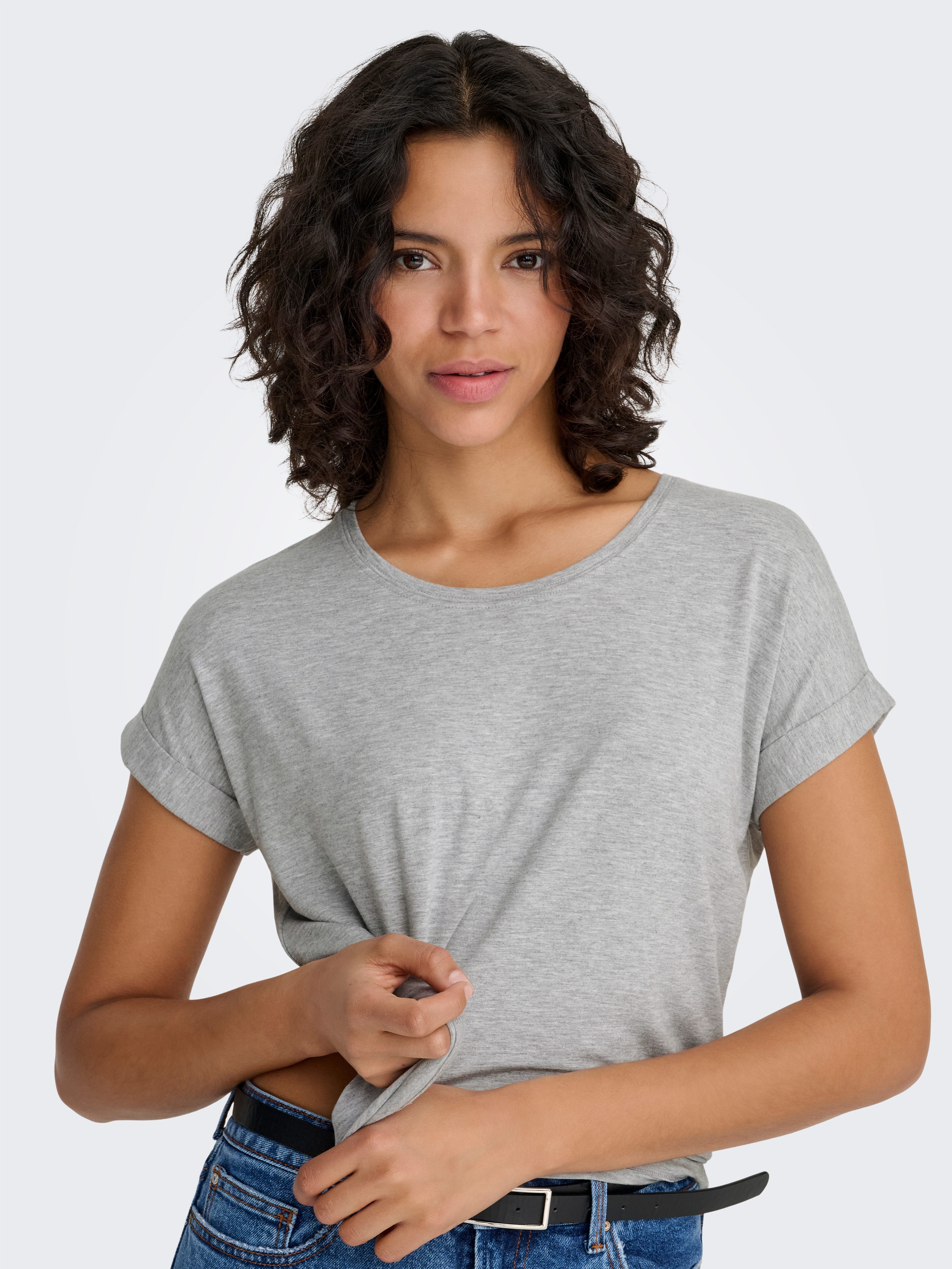 ONLY T-Shirt ONLMOSTER – T-Shirt mit melierter Optik und elastischem Material meliert, casual, lässig geschnitten, Viskosemischung, Rundhals