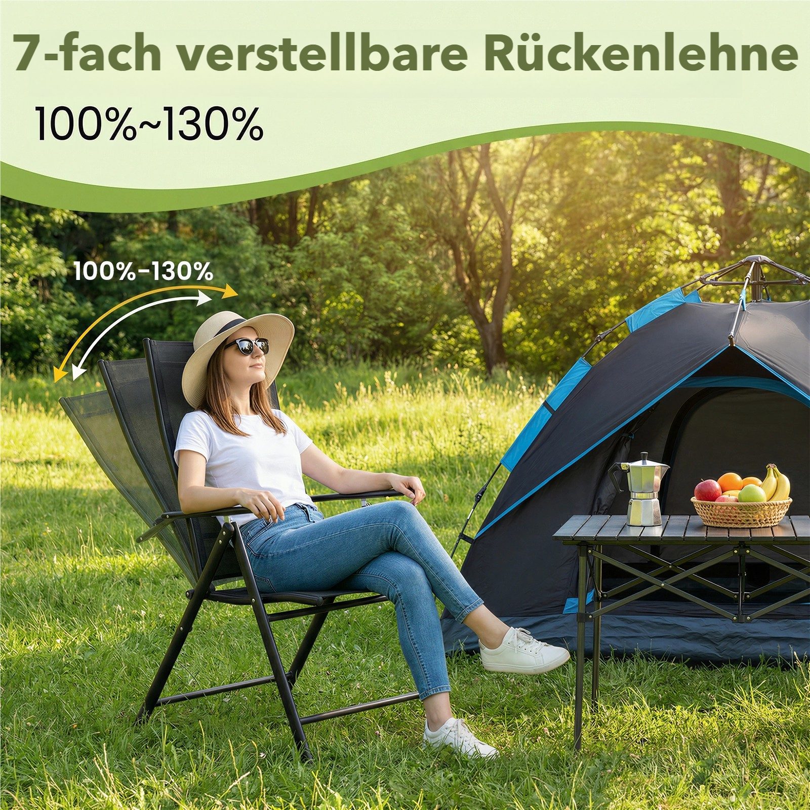 TLGREEN Klappstuhl 2-er Set Gartenstuhl,Klappbarer aus Texteline-Gewebe, (7-Fach Verstellbare Rückenlehne,Bis 120kg Belastbar, 2 St), für Garten, Terrasse, Balk – Bild 5 von 5