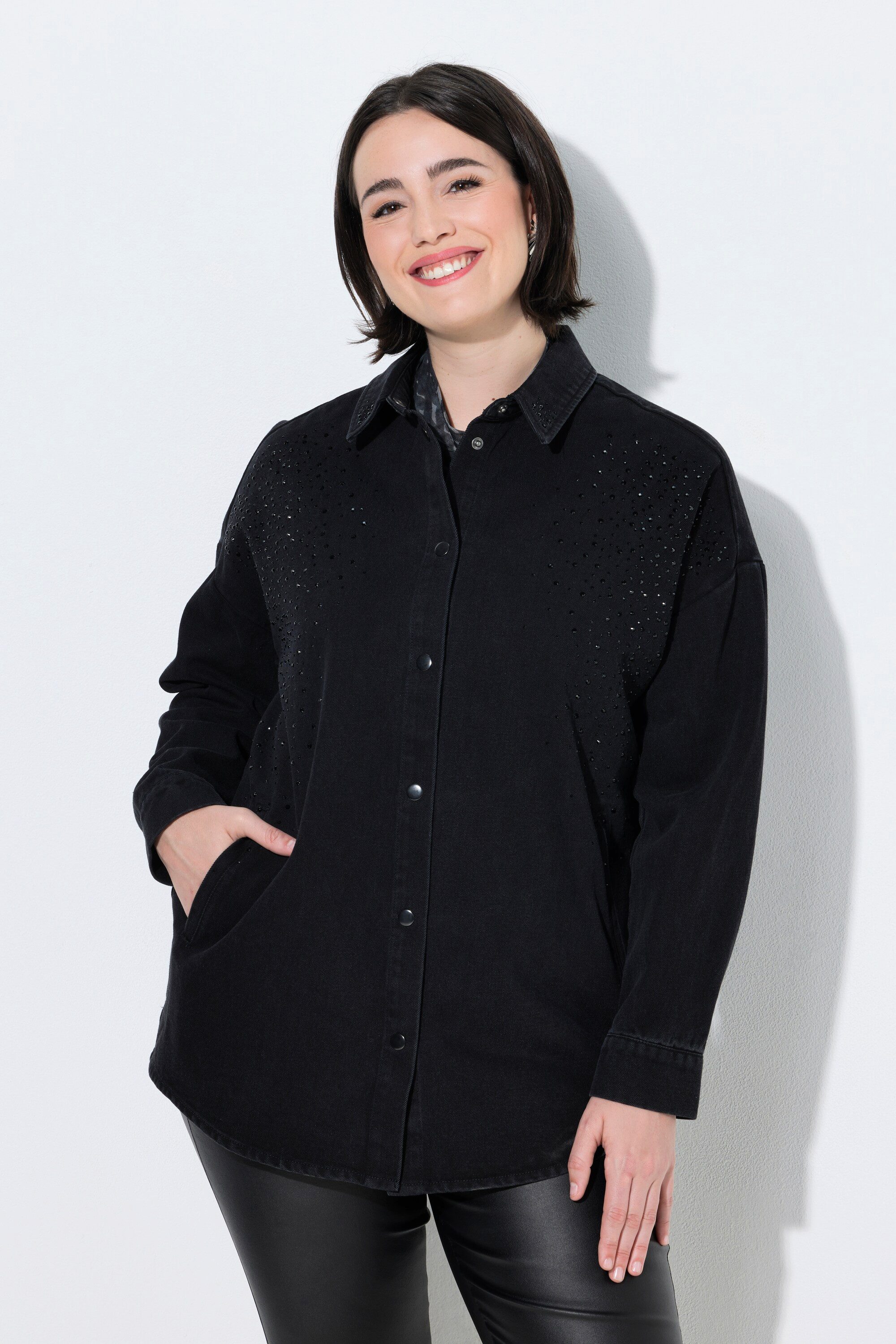 Ulla Popken Sommerjacke Jeansjacke Ziersteinchen Hemdkragen