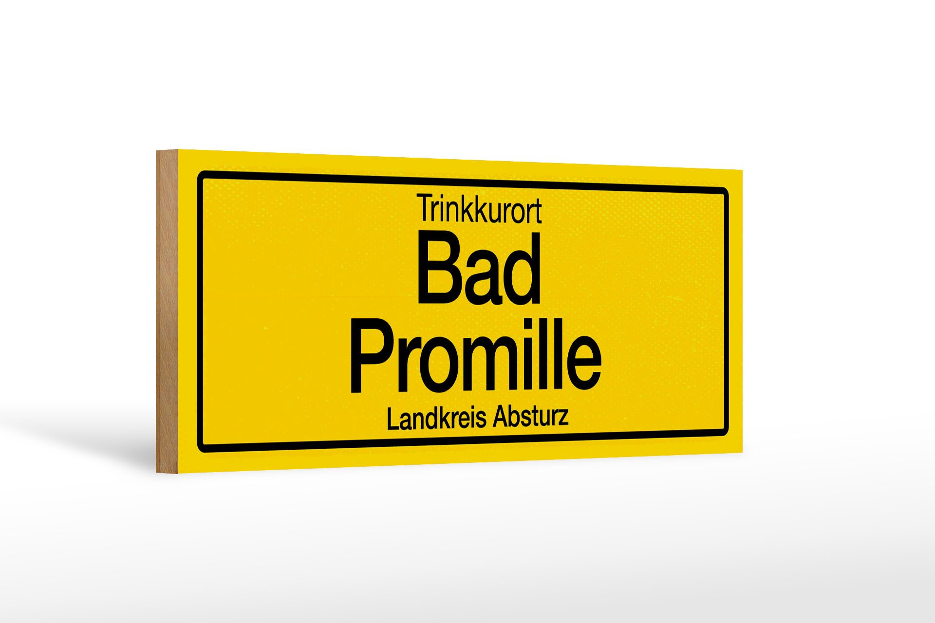Holzbild Hinweis 27x10 cm Trinkkurort Bad Promille Landkreis Absturz
