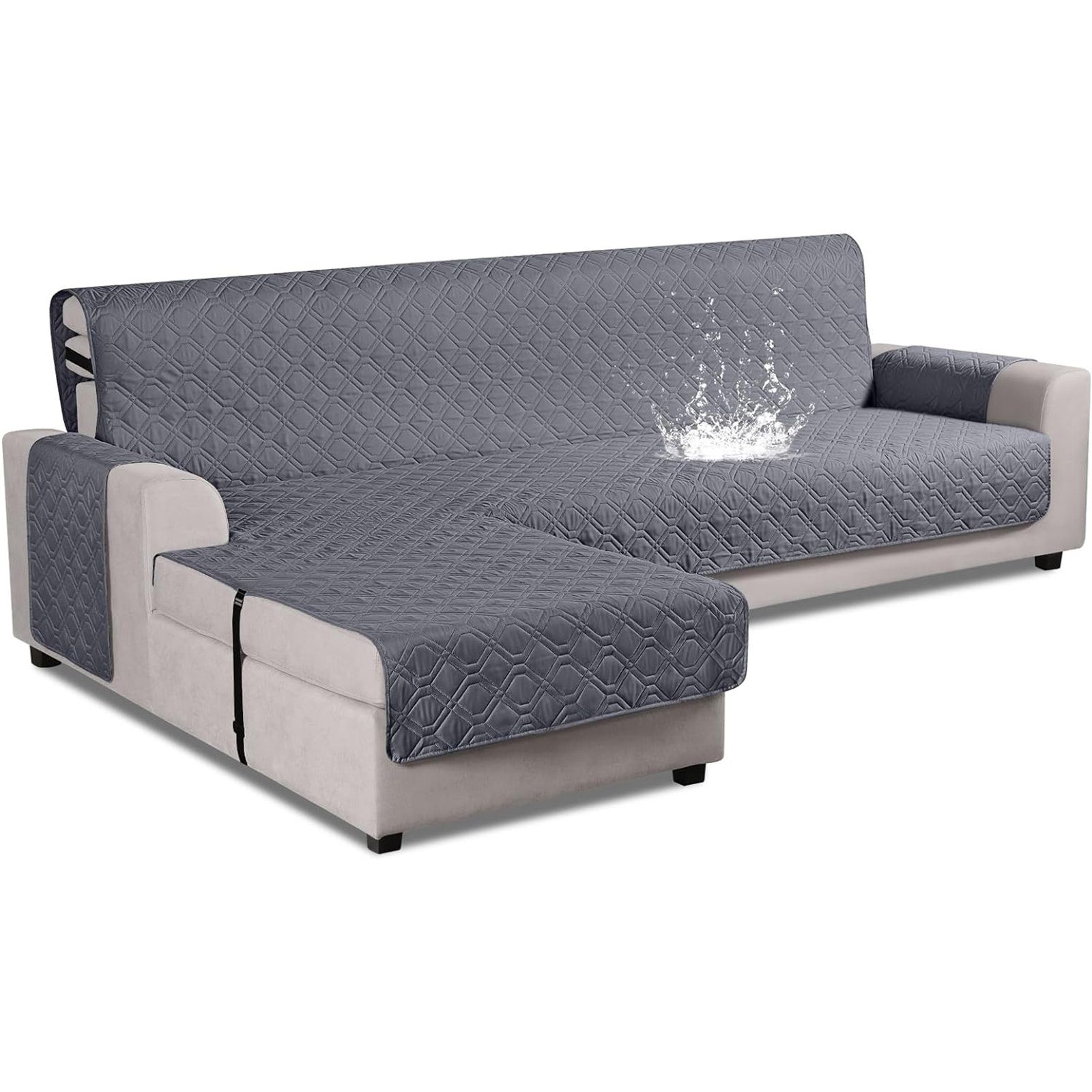 Sofahusse Sofabezug Grau Sofaschoner Antirutsch 1 2 3 4 Sitzer,l Shape Sofabezug, BTTO, Sesselhussen mit rutschfeste Gurten Sofahussen Kleine Größe