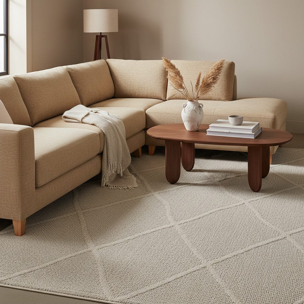KADIMA DESIGN Outdoorteppich Outdoor Teppich Boho Flachgewebe IMST Terrasse Küche Beige Grau, Läufer, Höhe: 8 mm, Beige, 80x150 cm, Strapazierfähig Fußbodenheizung Waschbar