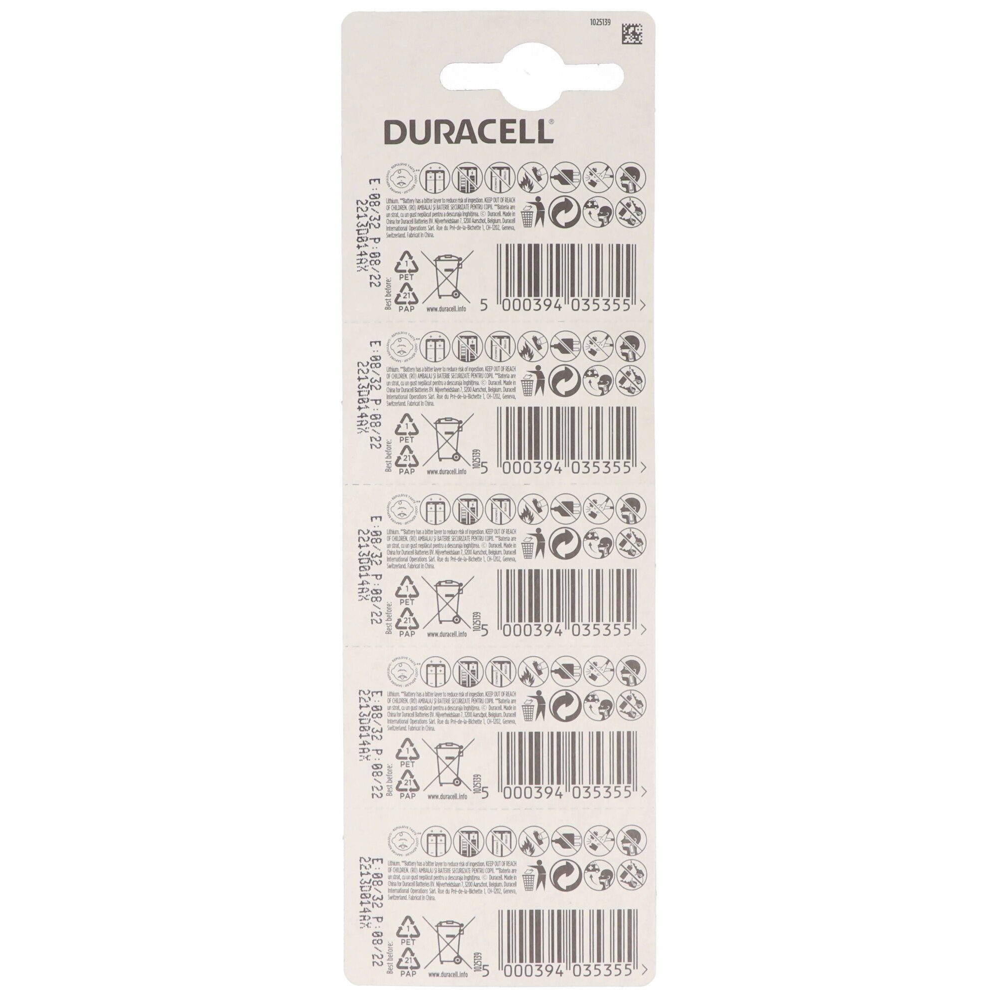 Batterie Kapazitä mit Lithium 5x Duracell Volt bis zu Batterie 180mAh 3 Duracell CR2032
