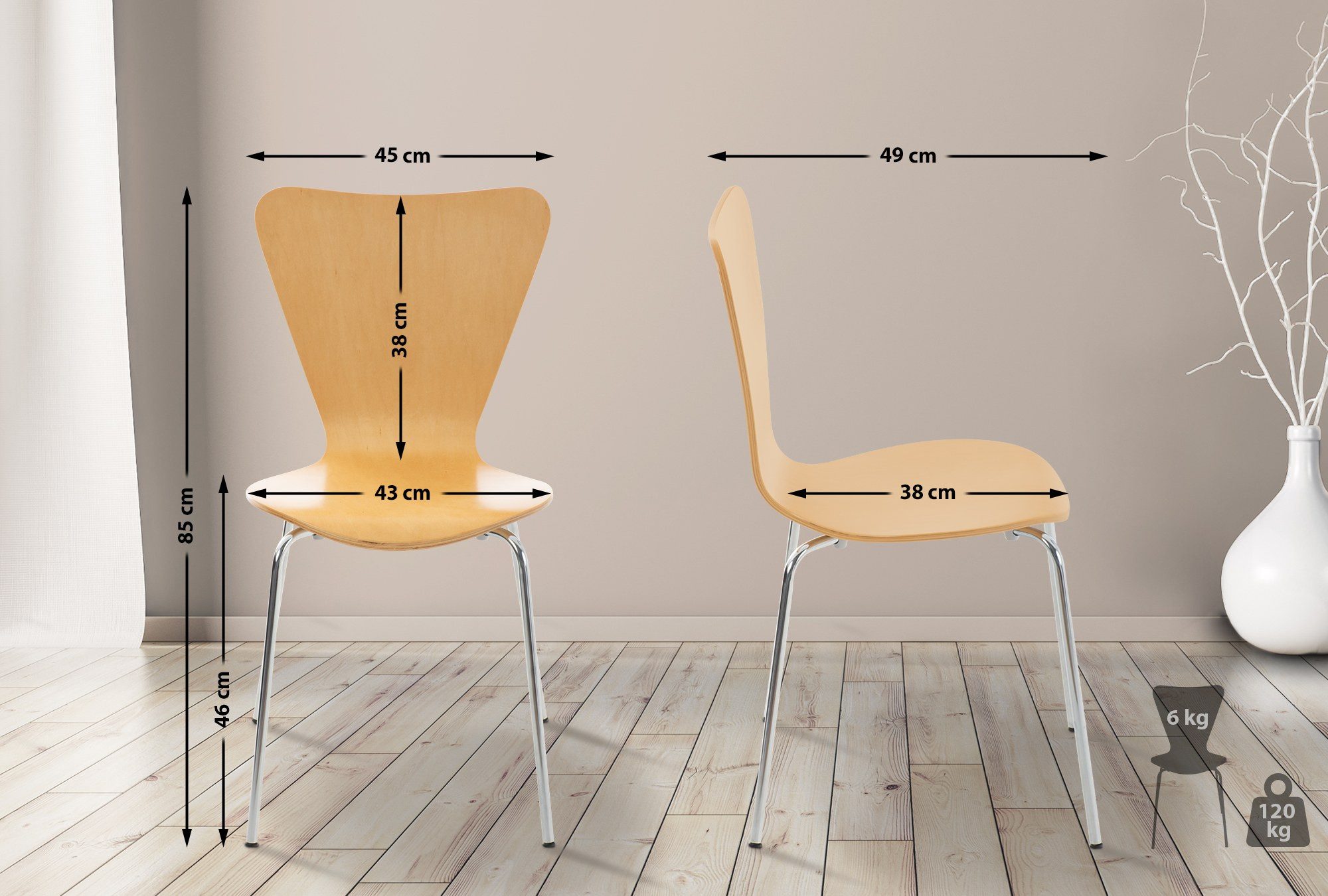 furnicato Besucherstuhl Stapelstuhl Calisto 85x45x49 cm natura (1 St)