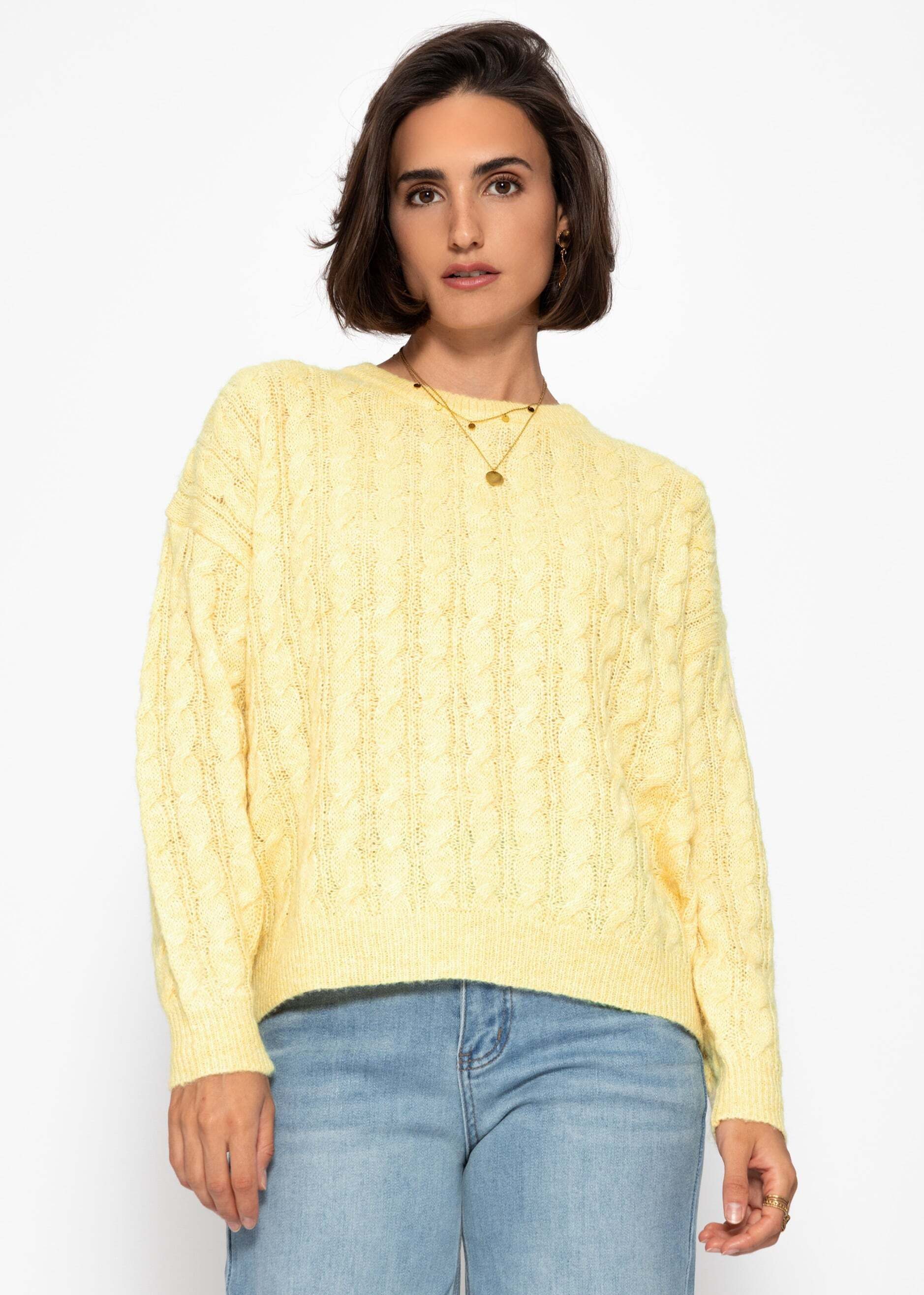 SASSYCLASSY Вязаные свитера Пуловеры mit Zopfmuster für Damen Weicher Zopfstrickpullover in lockerem Schnitt mit Rippbündchen