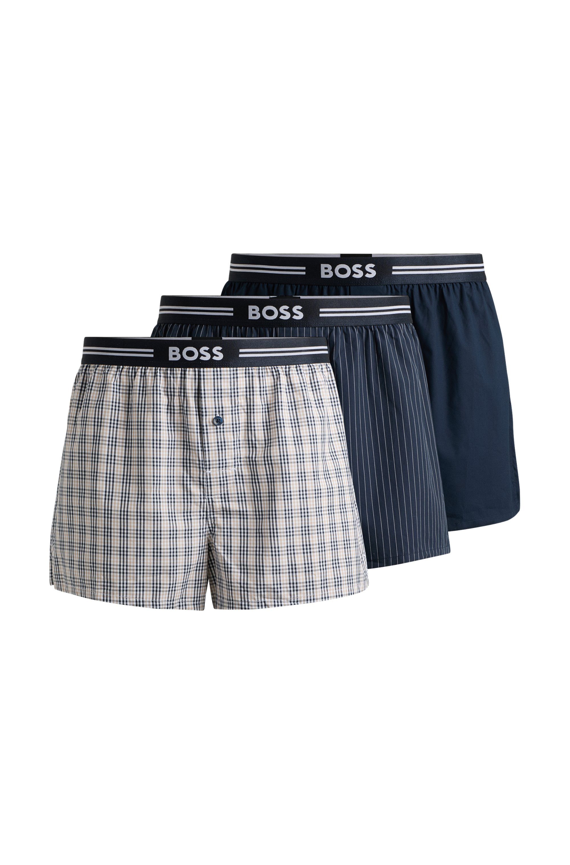 BOSS Boxershorts 3P Woven Boxer (Packung, 3-St., 3er Pack) mit Eingriff mit Knopf