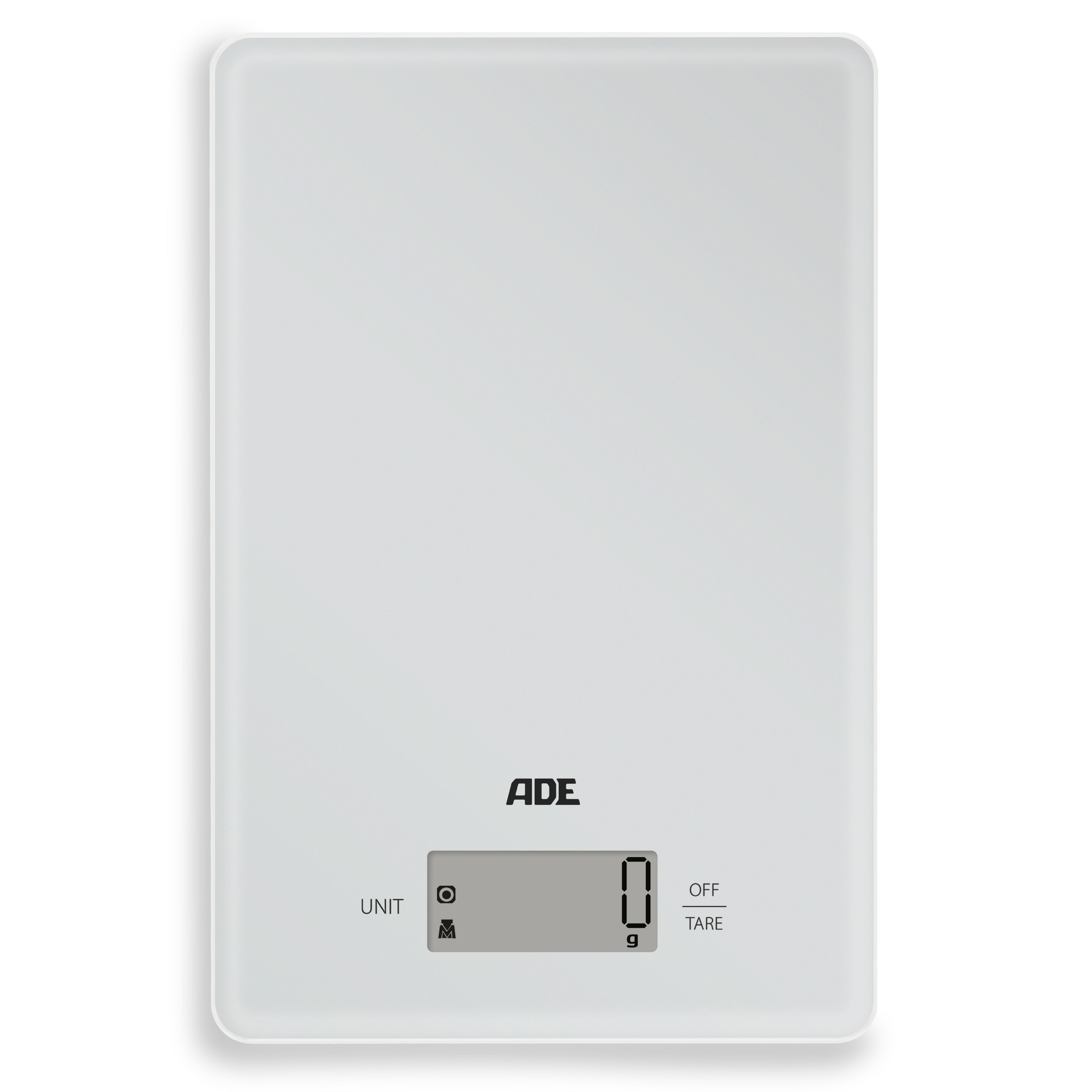 ADE Küchenwaage digital, präzise Grammwaage bis 5kg mit großem Display, extra flache Bauart, mit Öse zum Aufhängen