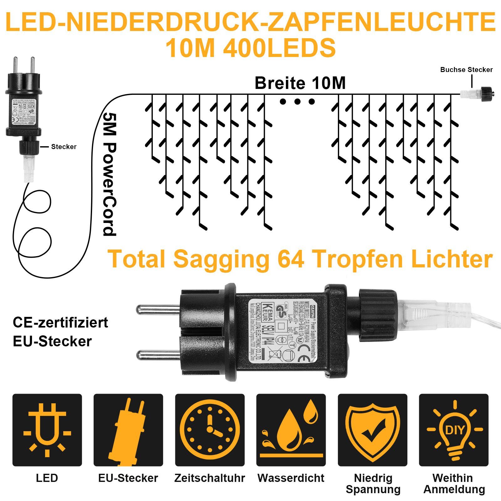 Rosnek LED-Lichtervorhang Modi, Eiszapfen, Timer 5-15M, Weihnachten wasserdicht, 8 Deko, für Speicherfunktion, Dach