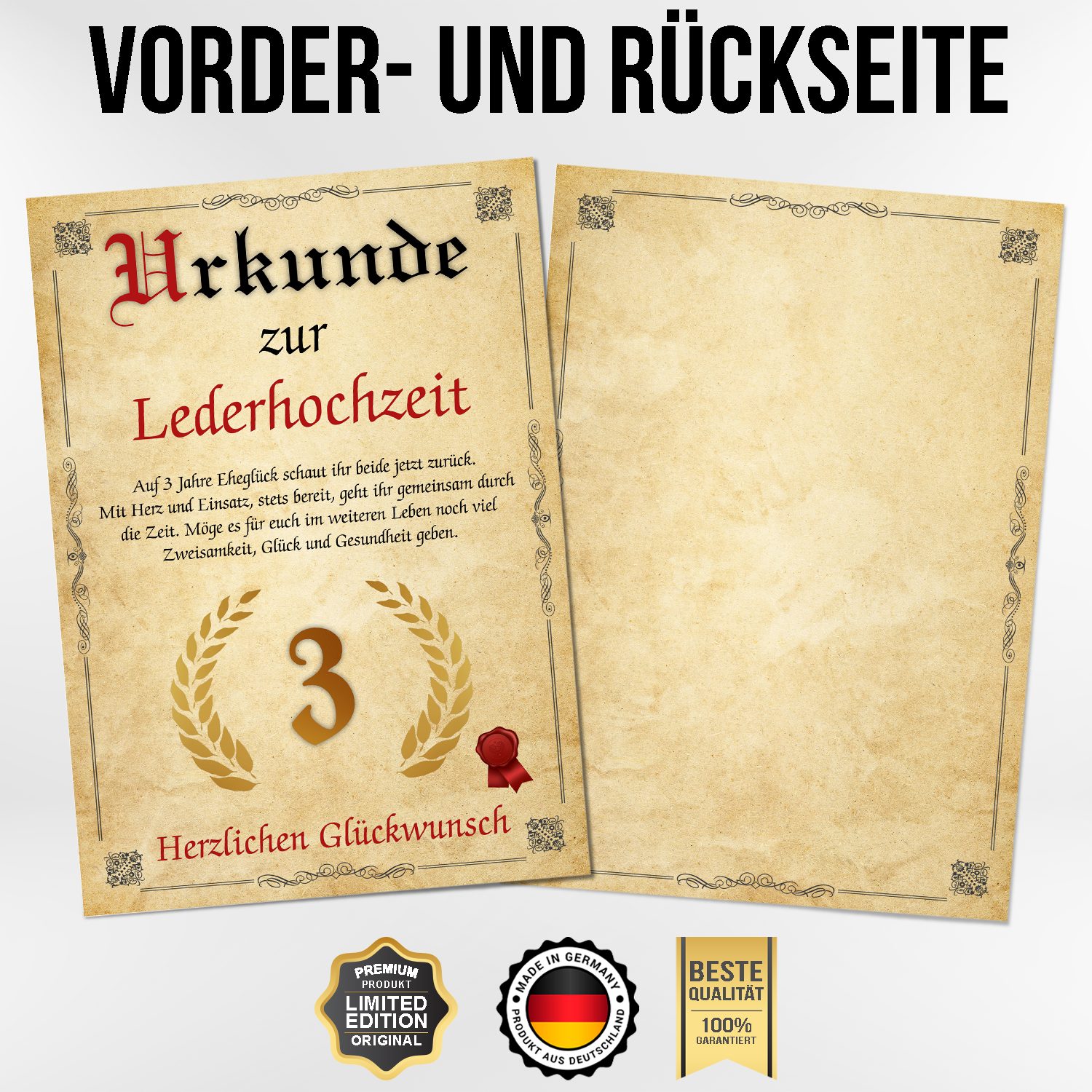 Tigerlino Poster Urkunde zum 3. Hochzeitstag Geschenk 3. Jahrestag Karte Eh günstig online kaufen